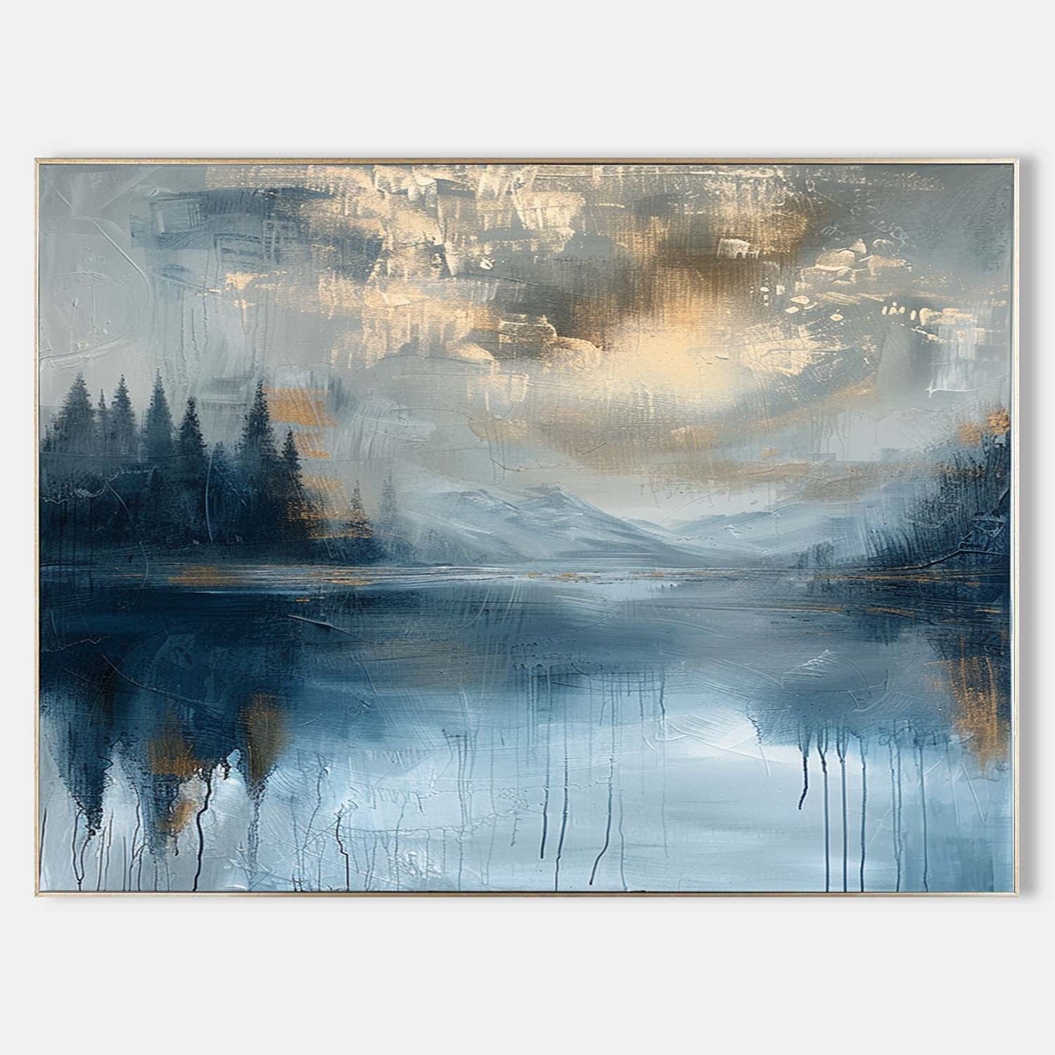 Large Modern Lakeside Sunset Wall Painting for Sale Colorful Abstract Lakeside Sunset Canvas Art