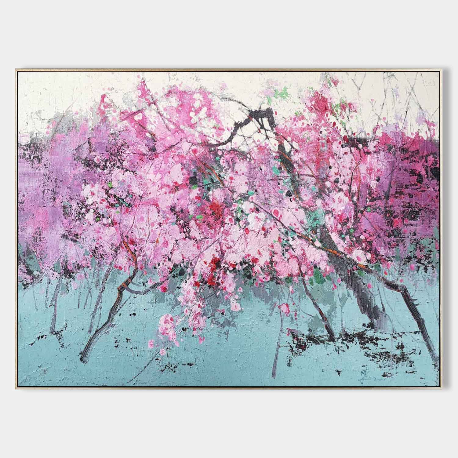 Large Pink Plum Blossom Oil Painting Pink Plum Blossom Wall Art Decoration Plum Blossom Canvas Art