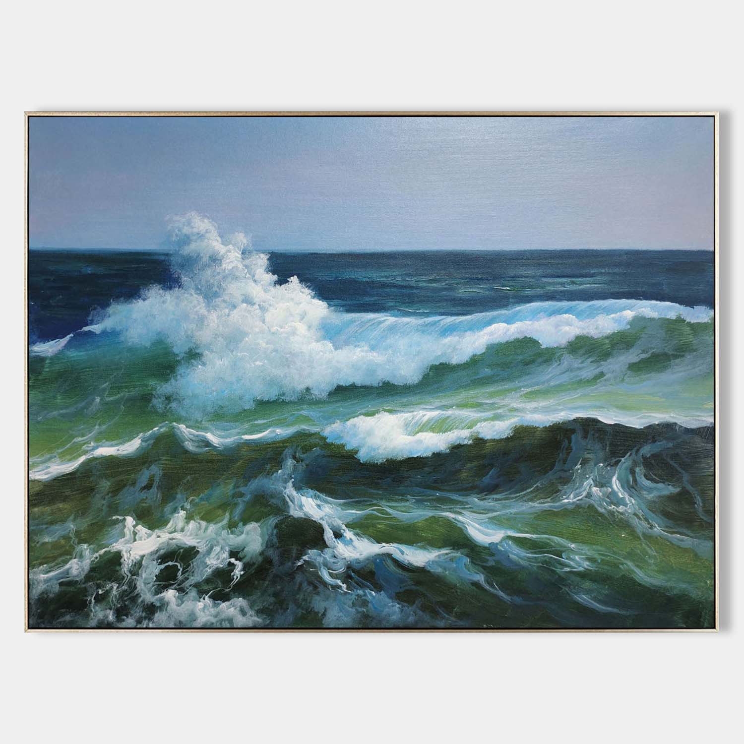 Large Dark Blue Sea Realistic Oil Paintings Blue Wave Realistic Wall Art Decor Realistic Canvas Art