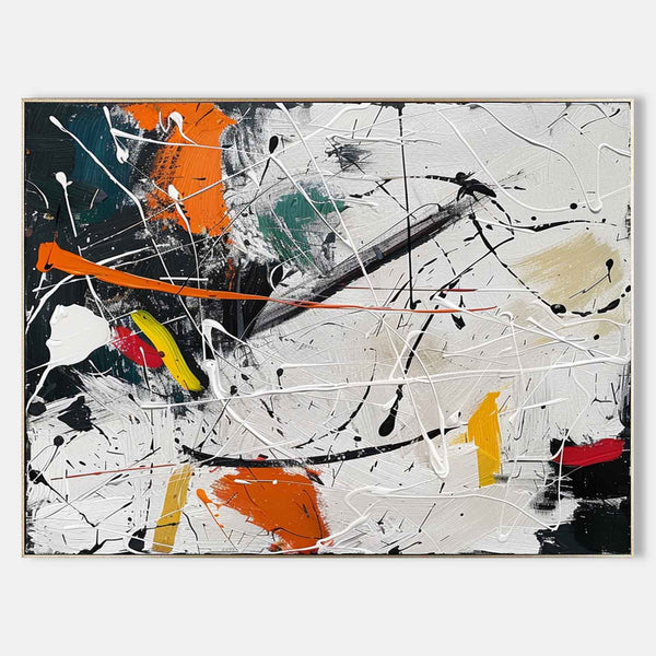 Large Orange and White Abstract Art for Sale Pollock Abstract Art Wall Decor Pollock Oil Painting