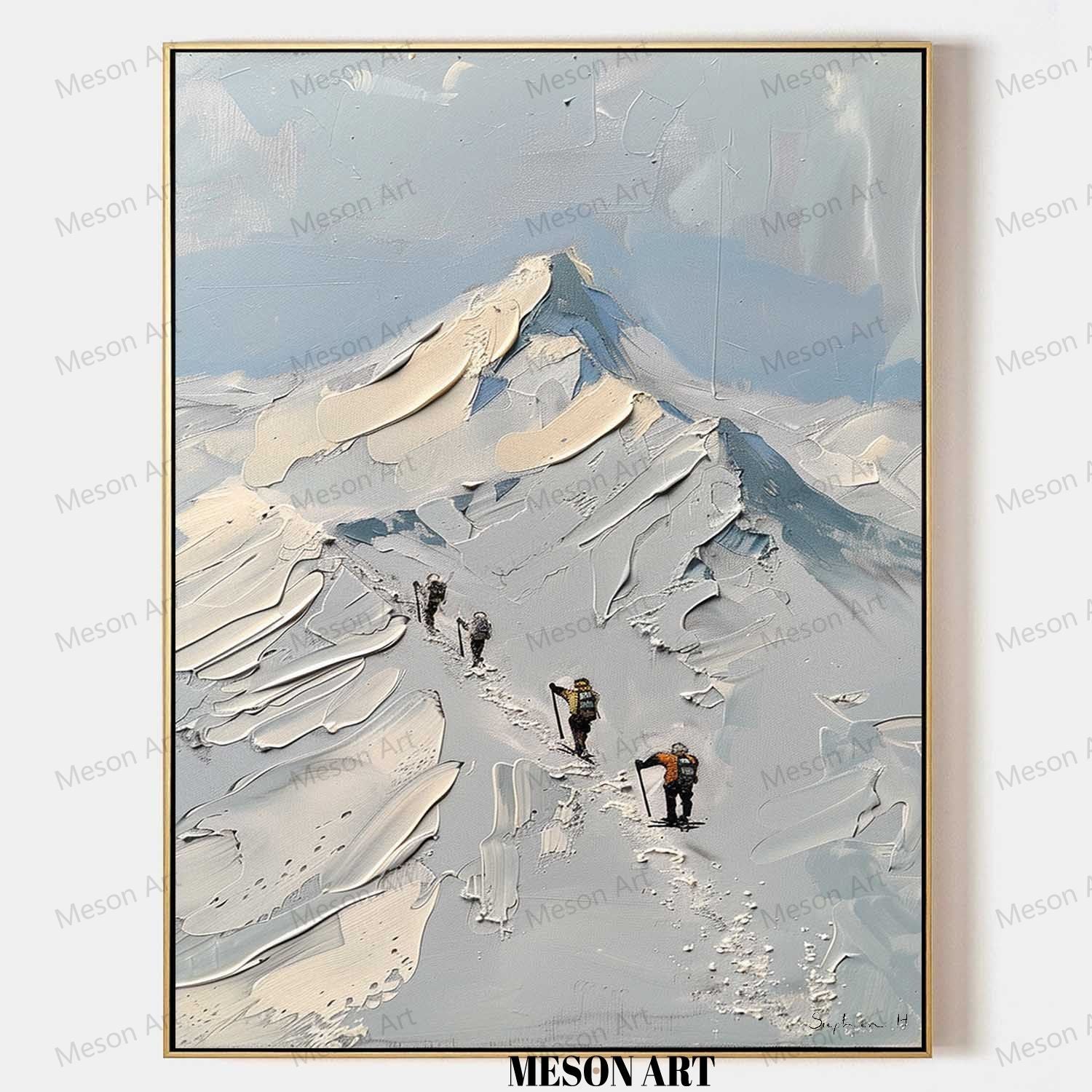 Mountaineer Canvas Wall Art Snow Mountain Landscape Oil Painting Snow Mountain Plaster Texture Painting