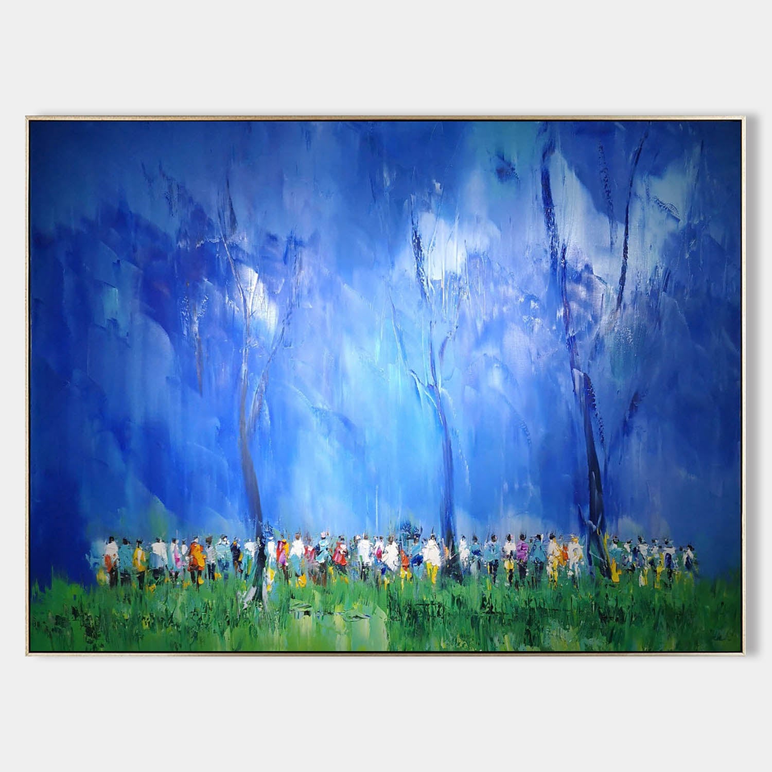 Large Blue Minimalist Oil Painting Modern Minimalist Blue Canvas Wall Art Blue Abstract Art For Sale