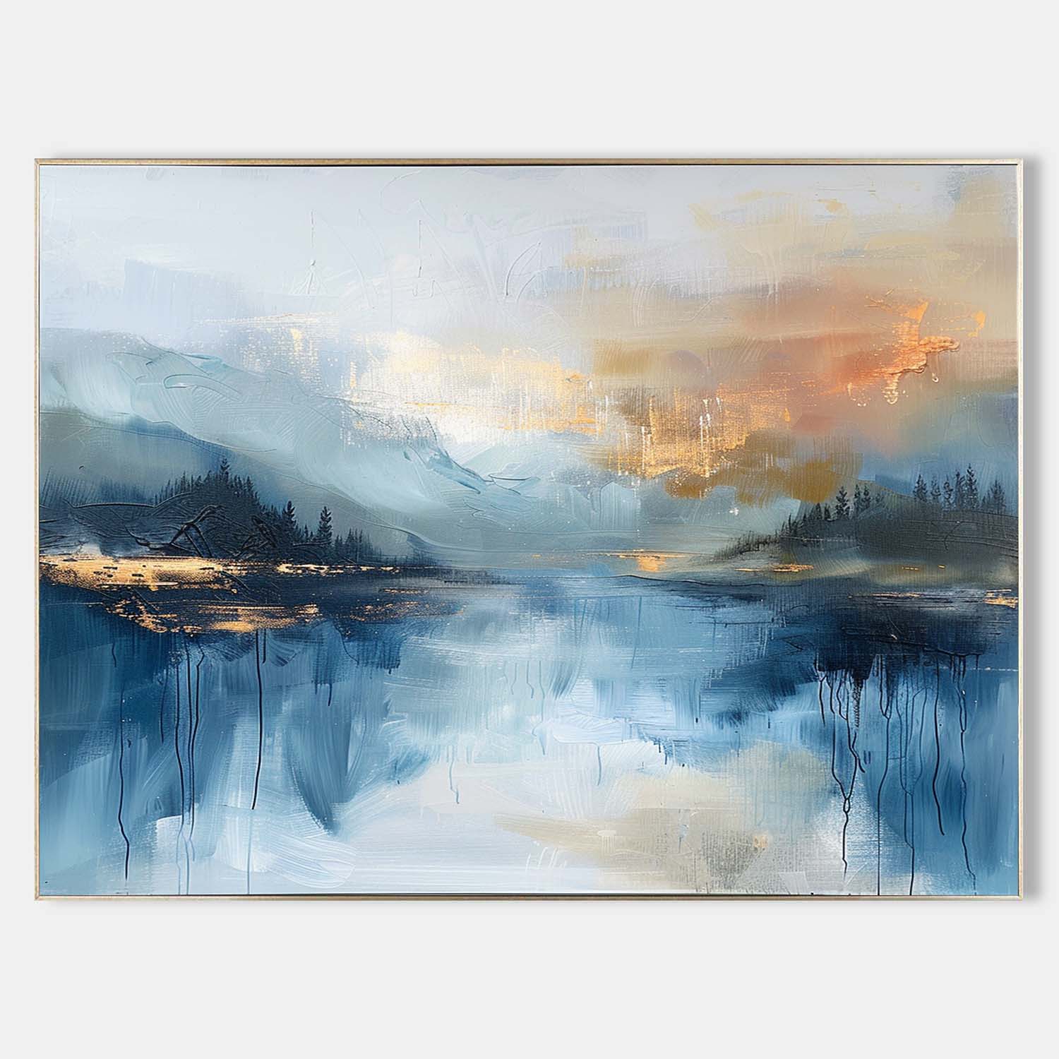 Large Modern Lakeside Sunrise Wall Painting for Sale Colorful Abstract Lakeside Sunrise Canvas Art