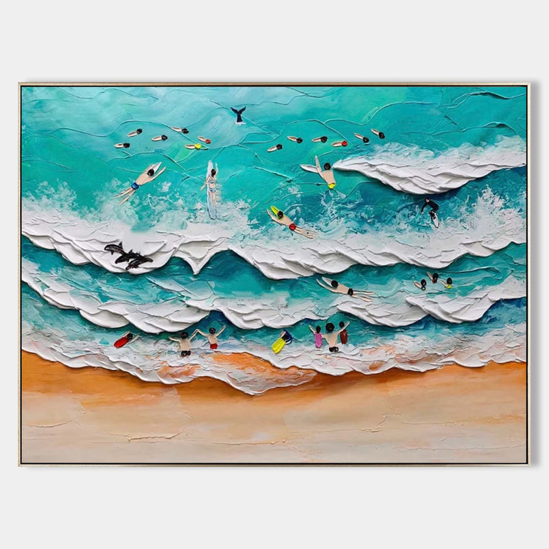 Seashore Painting Swimming Canvas Painting Sea Beach Acrylic Painting Sea Shore Wall Art