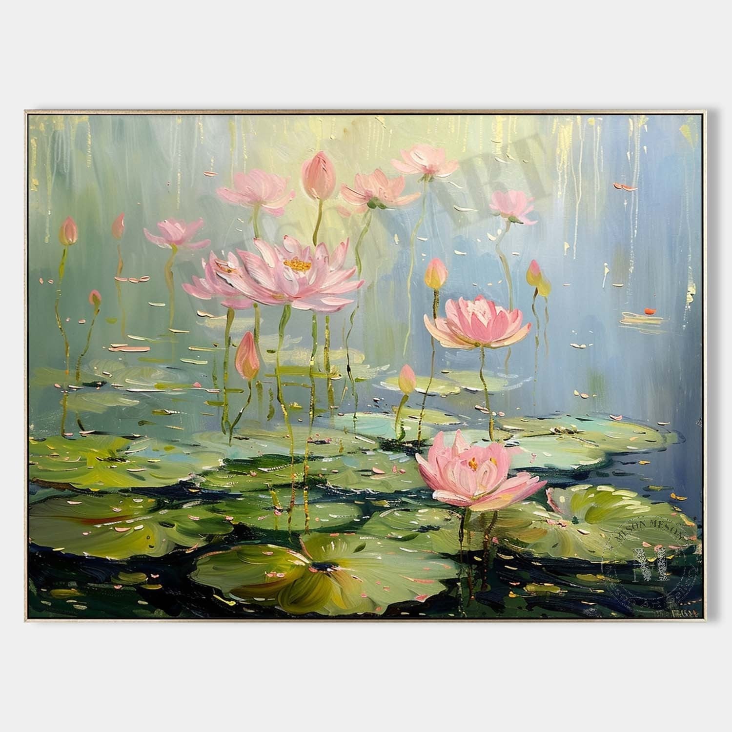 Lotus Flower Canvas Wall Art Decor Green Monet Lotus Flower Art For Sale Monet Lotus Flower Painting