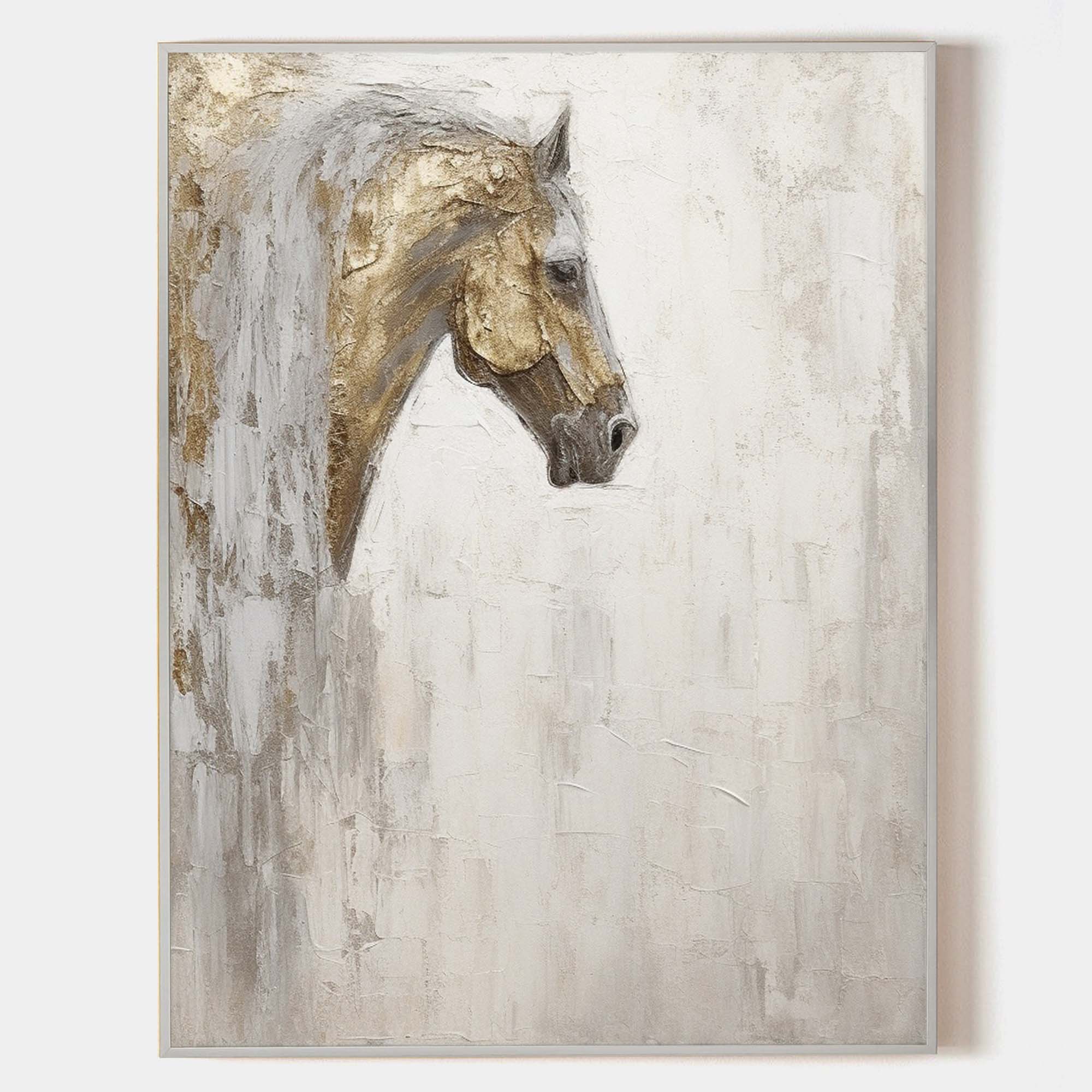 Large Horse Texture Painting Gold and Gray Horse Canvas Art Wabi-Sabi ...