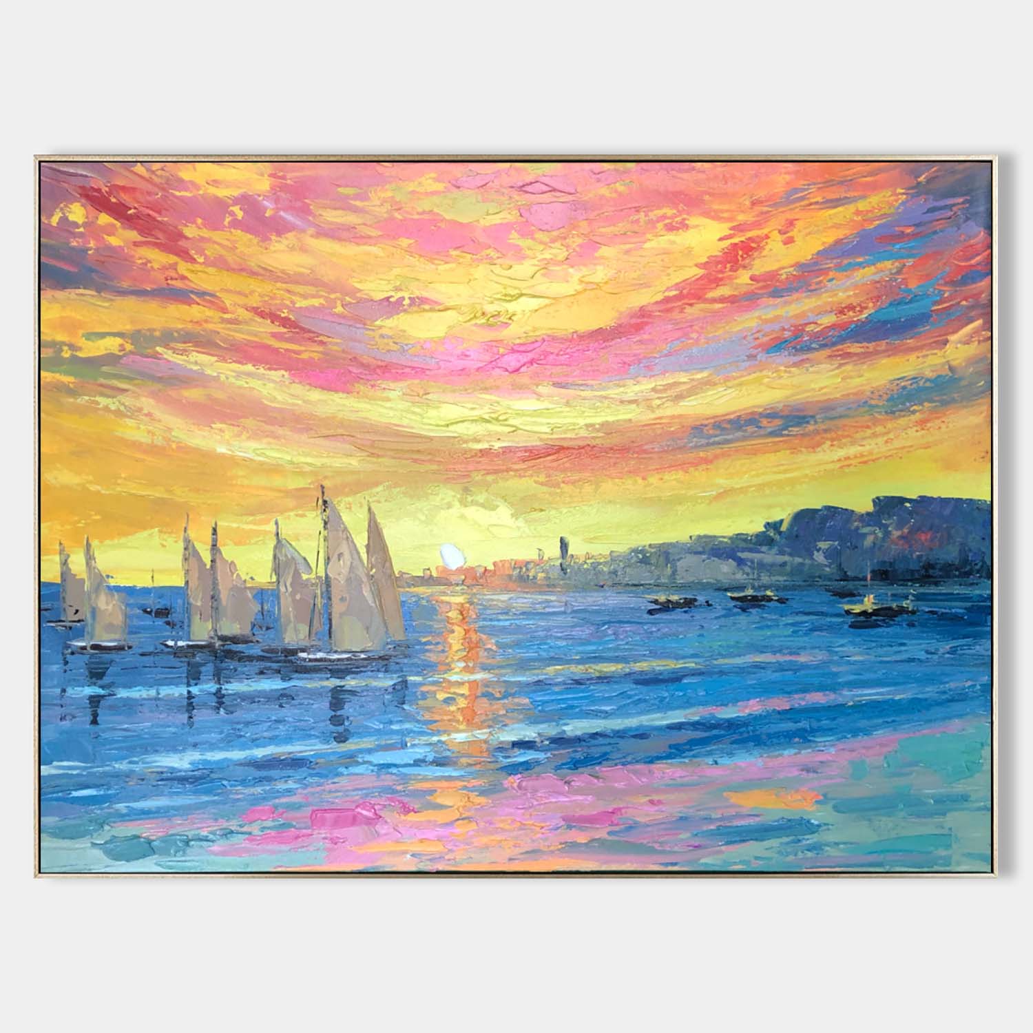 Sailing Boat Under Colorful Sunset Oil Painting Sailing Boat Landscape Oil Painting Sailing Boat Canvas Wall Art