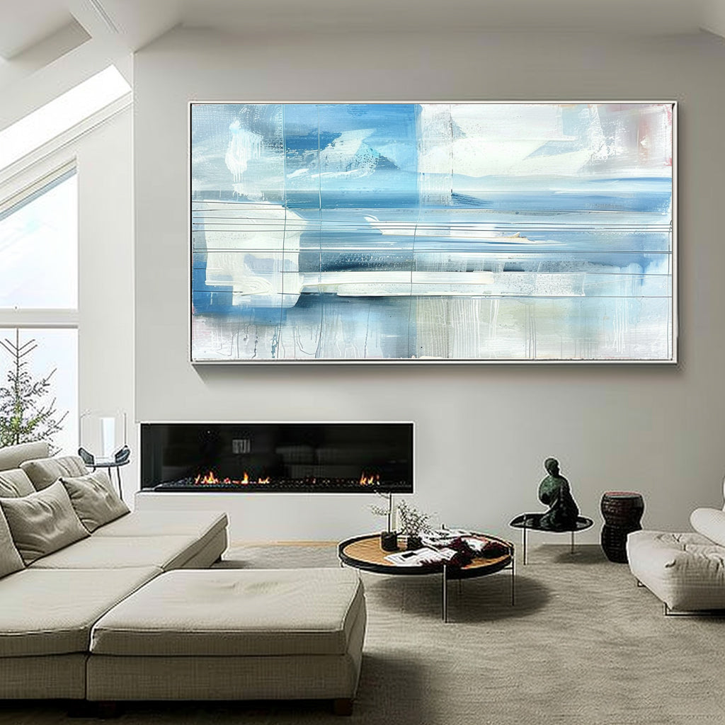 Large White and Light Blue Abstract Art Canvas for Sale White and Light Blue Abstract Wall Art Decor