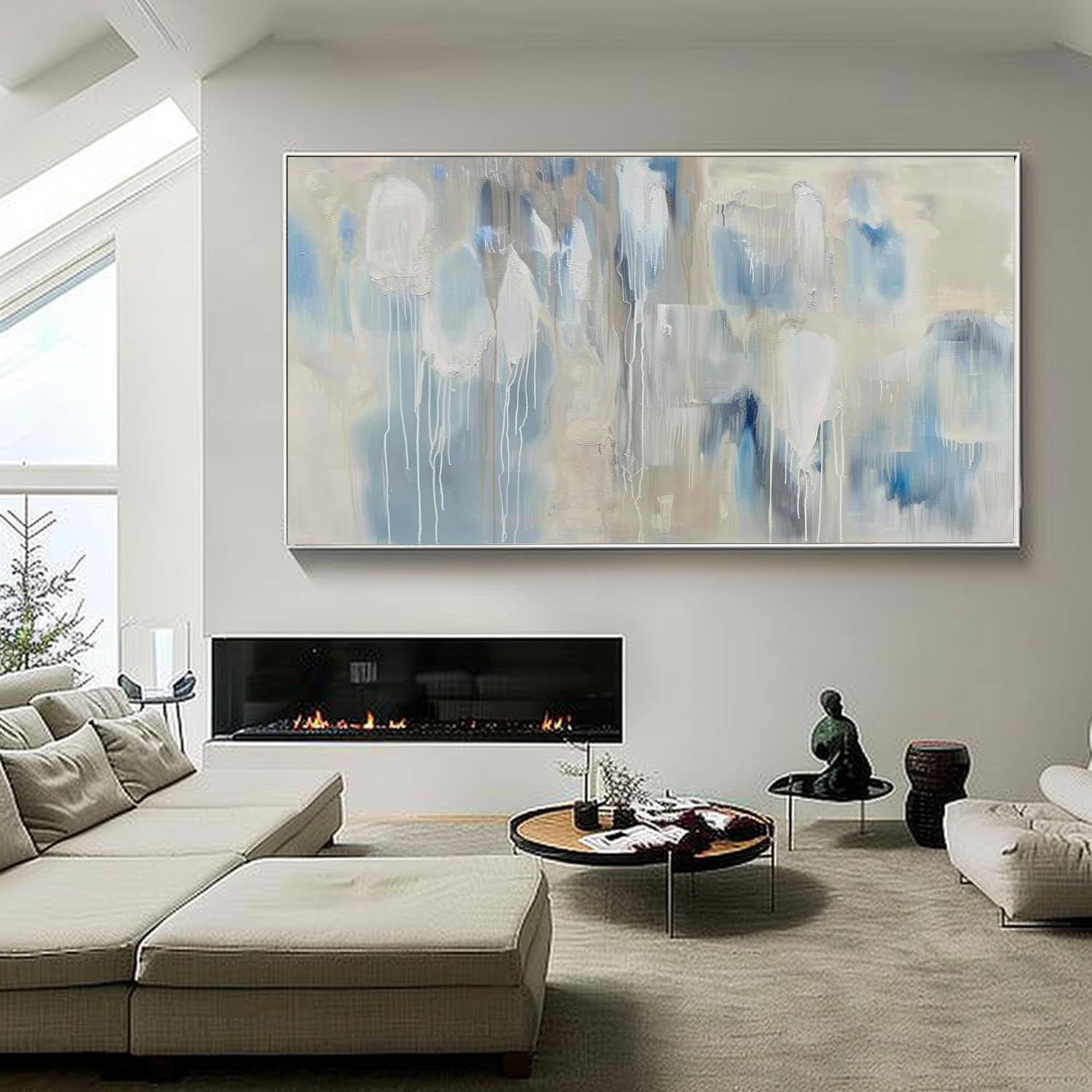 60*40 Beige and Blue Abstract Art for Sale Beige and Blue Abstract Canvas Wall Art Decoration