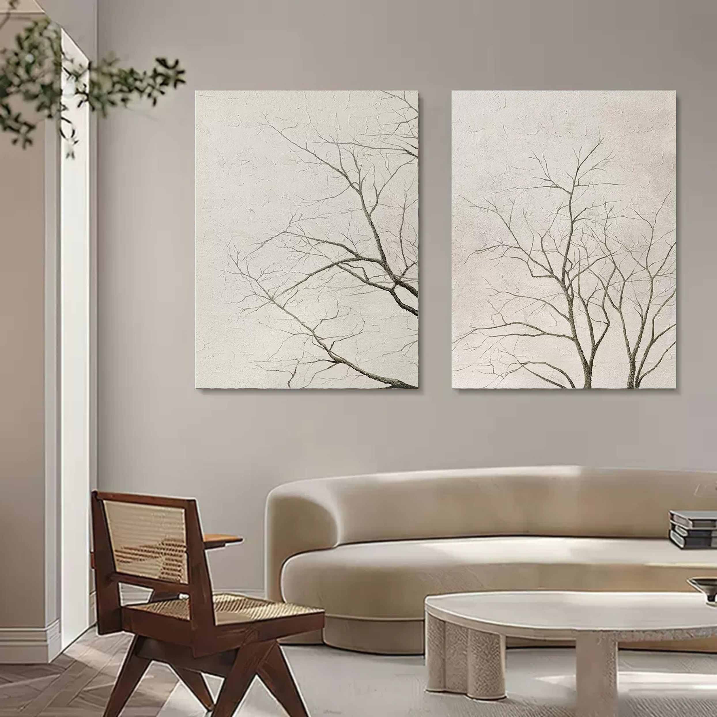 Wabi Sabi Painting Set of 2 Beige Minimalist Canvas Paintings for Sale Minimalist Wall Art