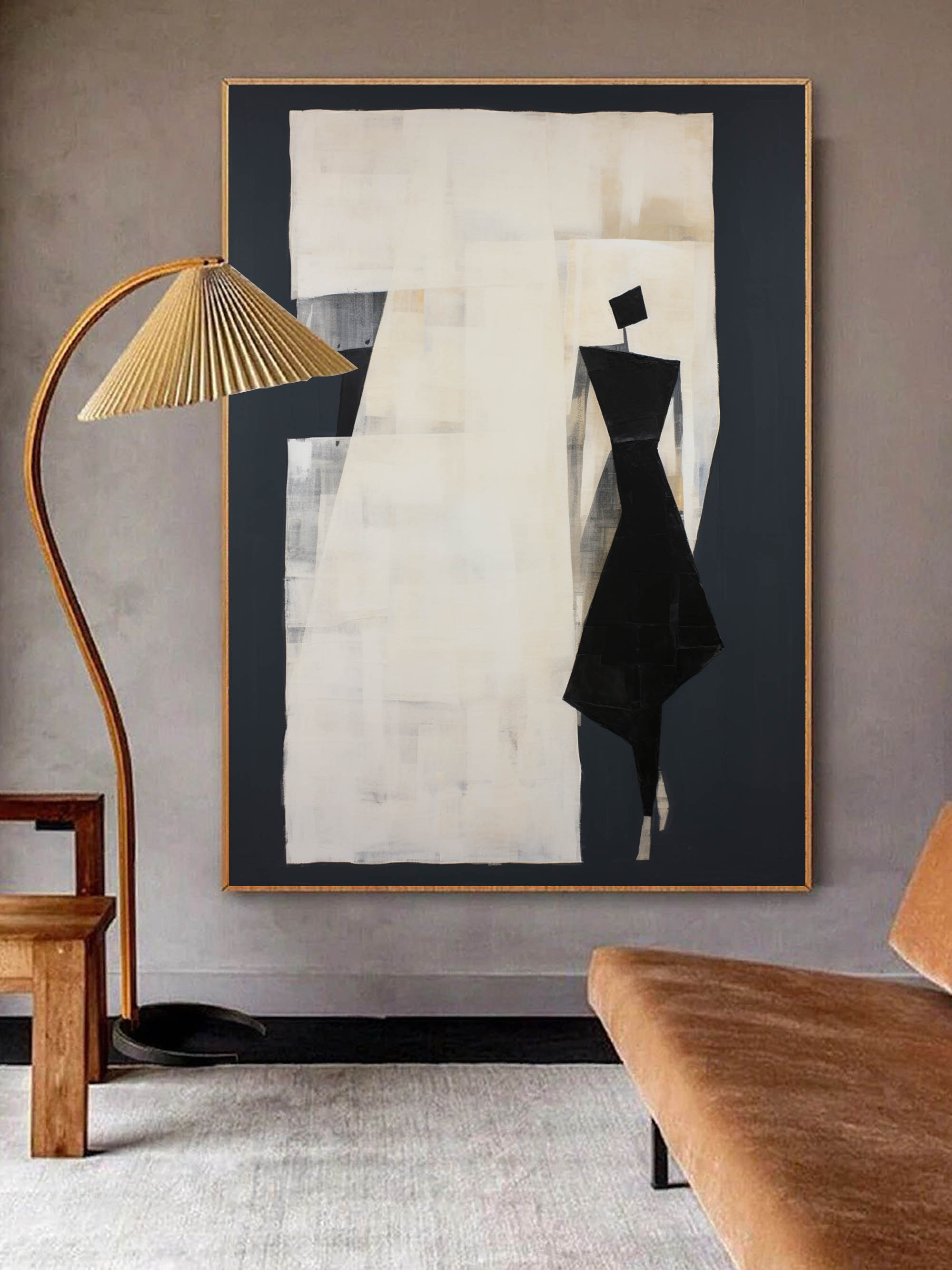 Black And Beige Minimalist Oil Painting Black And Beige Minimalist Wall Art Black And Beige Abstract People At Beige Abstract Art On Canvas