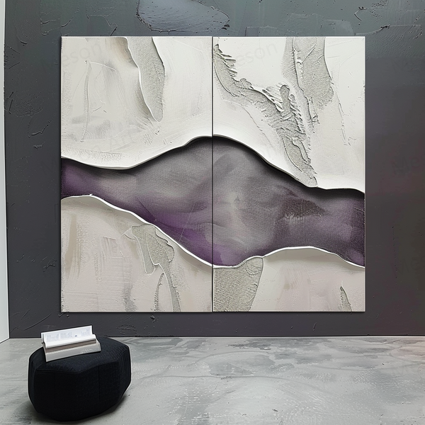 Large Purple and Gray Minimalist Abstract Texture Paintings Set of 2 Purple and Gray Minimalist Canvas Wall Art for Sale