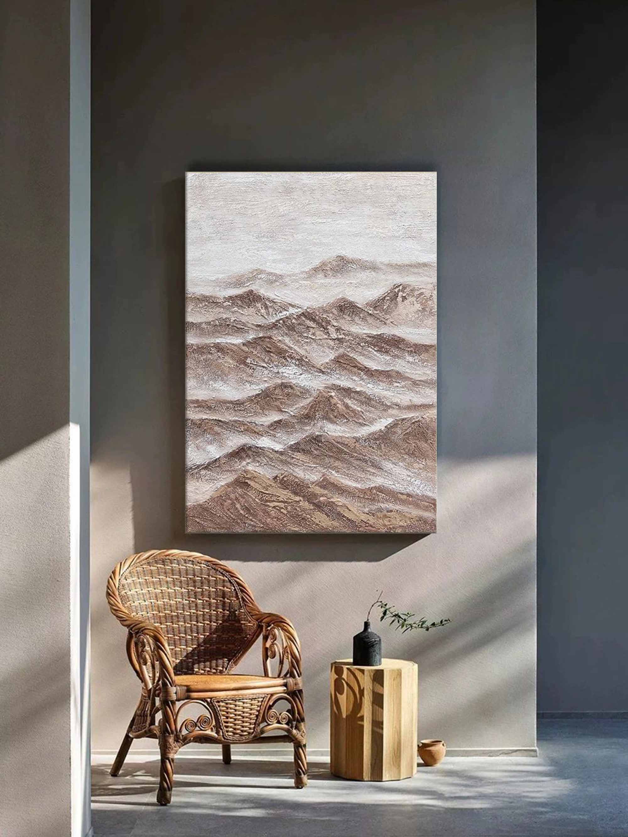 Brown Mountain Canvas Painting Earth Color Mountain Canvas Art Wabi Sabi Wall Art For Sale