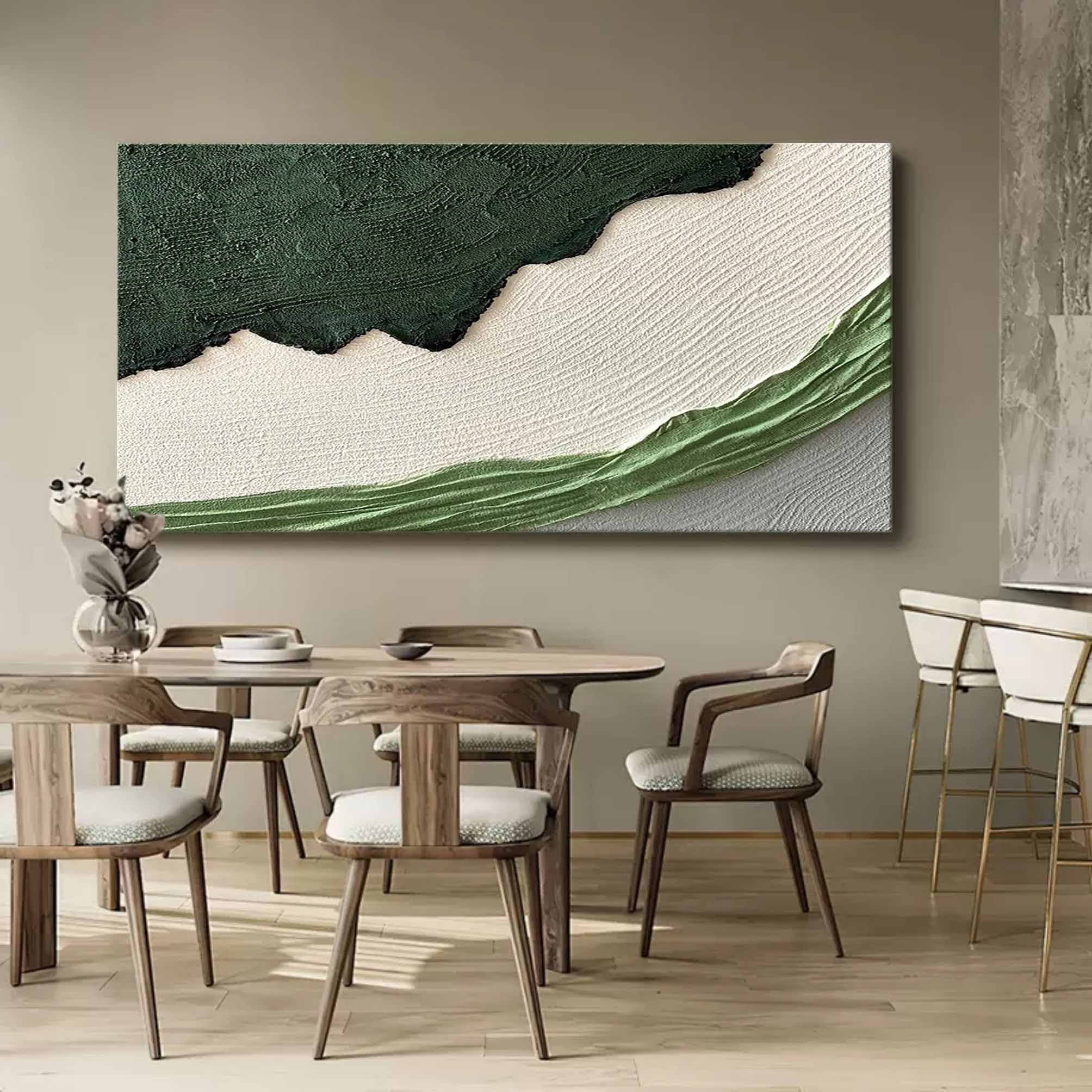 Large Green and White Texture Painting Green and White Textured Art Plaster Abstract Canvas Painting