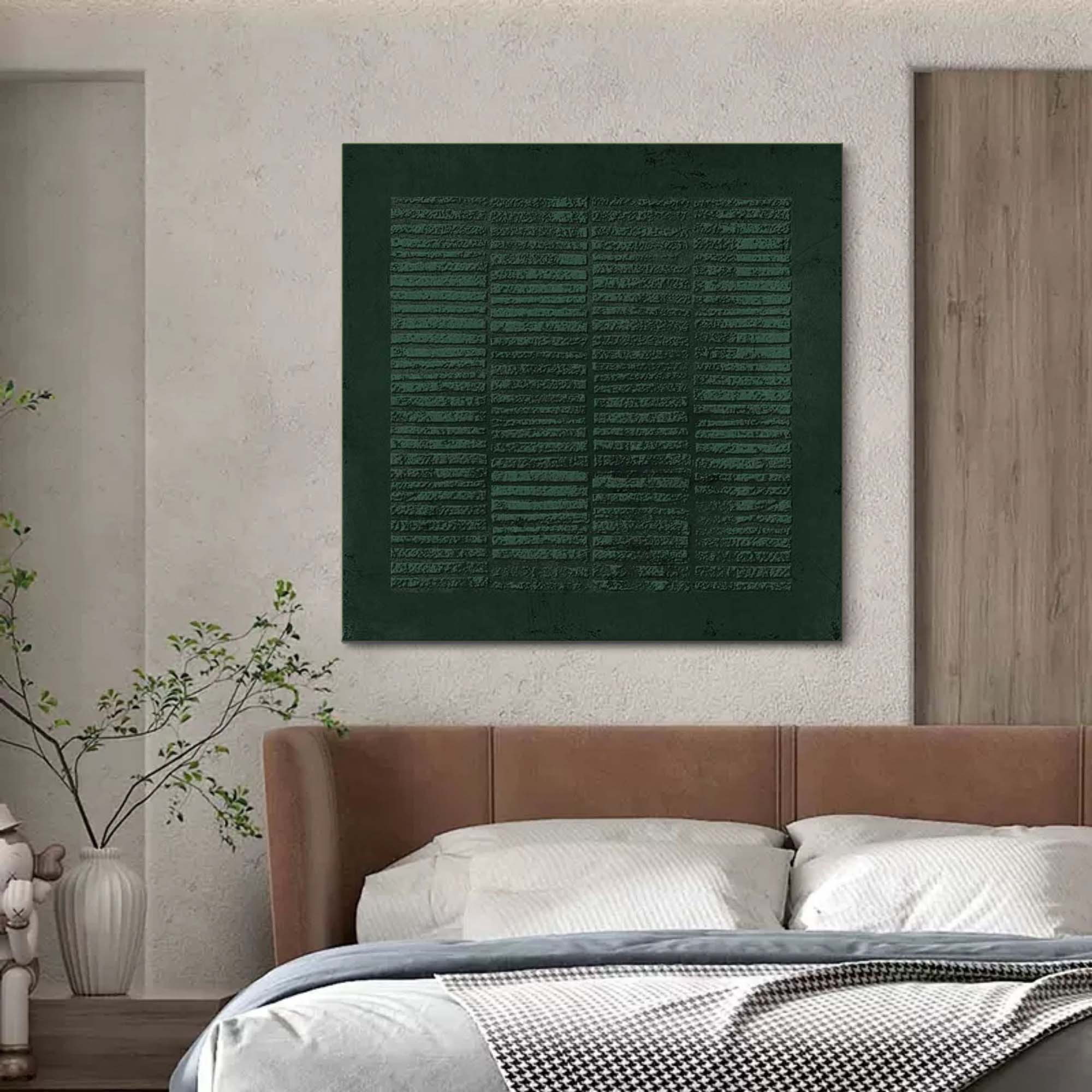 Wabi Sabi Wall Art 3D Dark Green Abstract Art Canvas Dark Green Painting Minimalist Painting 3D Texture Wall Art Dark Green Wall Art