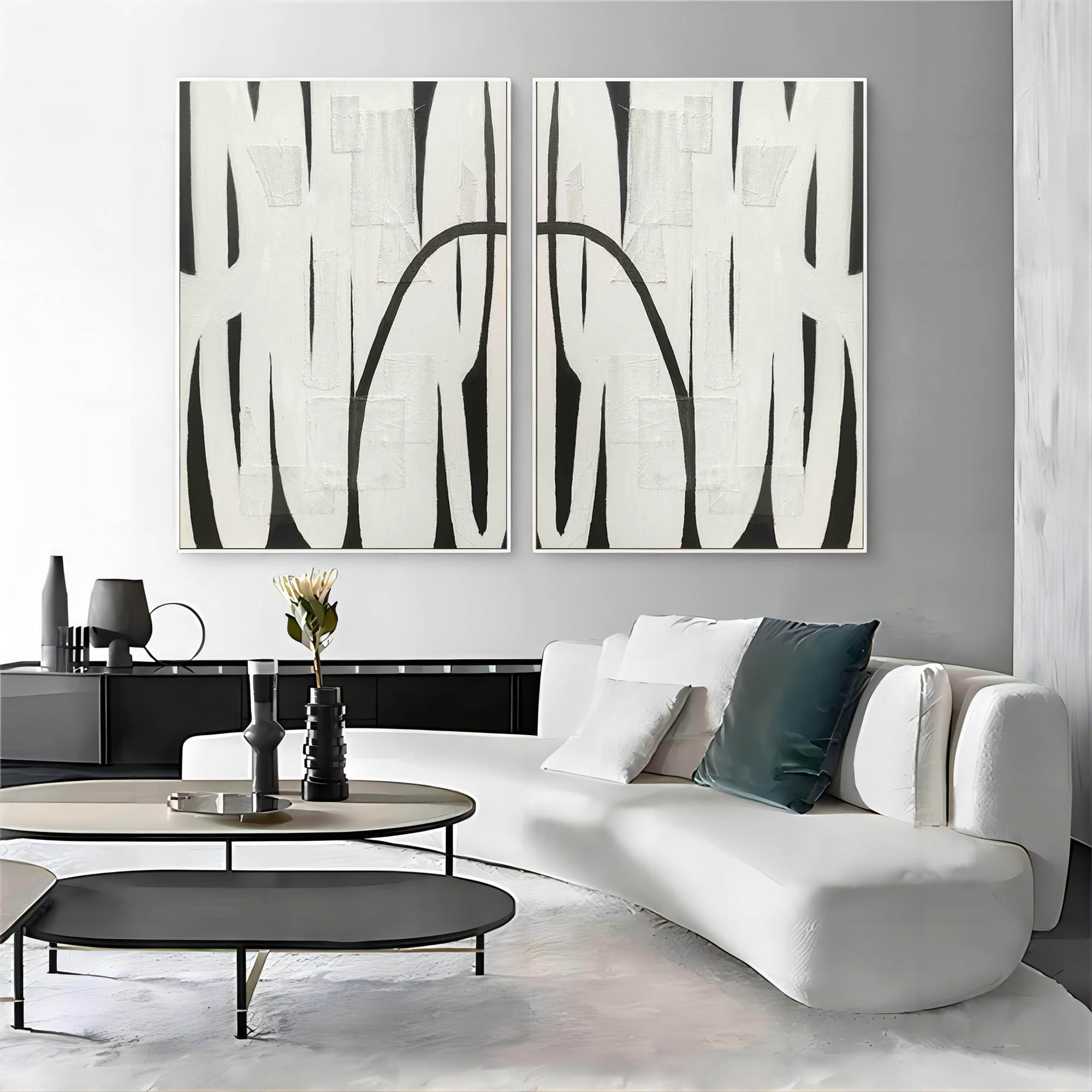 Wabi Sabi Abstract Art Canvas Set of 2 Black and White Texture Abstract Painting Wabi Sabi Wall Art