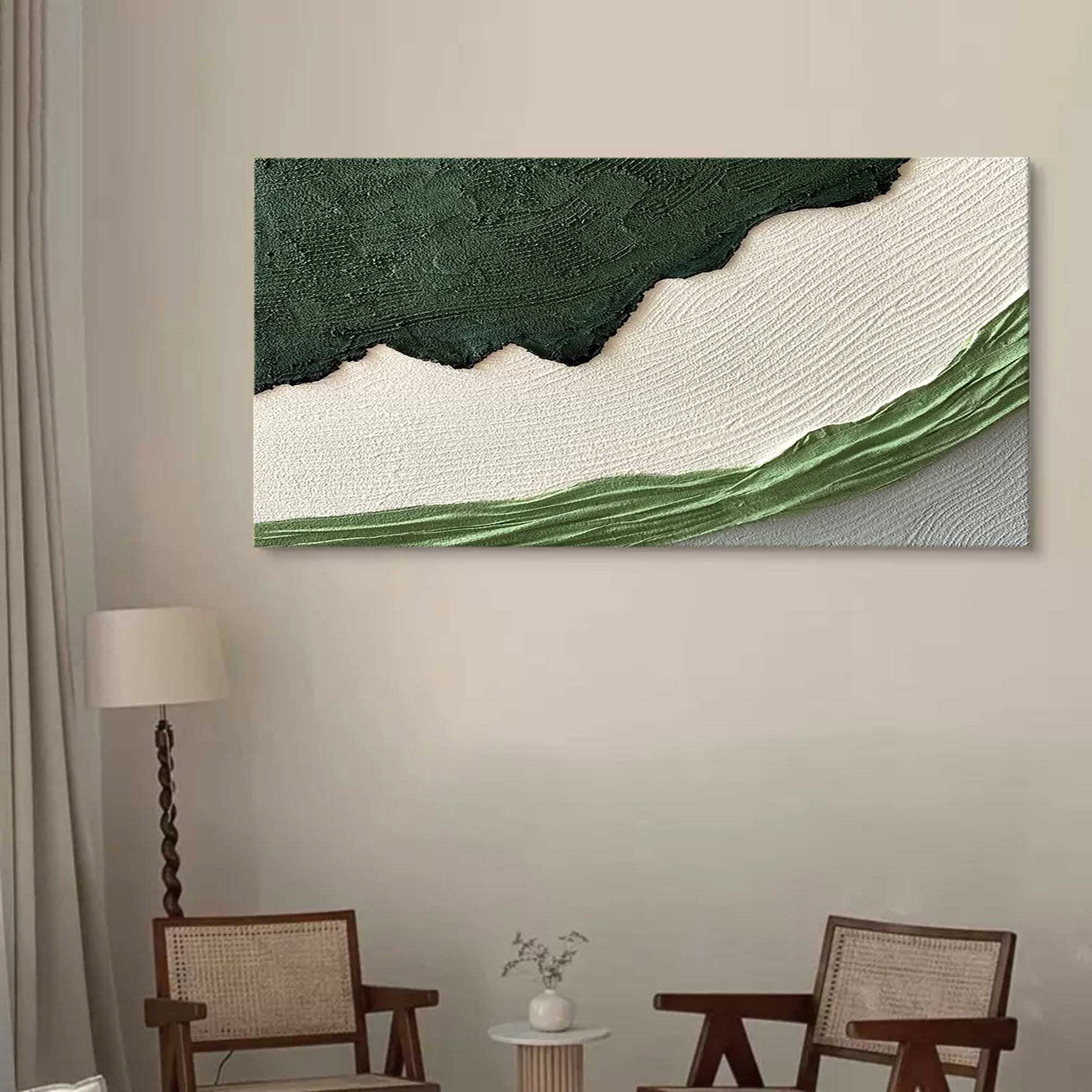 Large Green and White Texture Painting Green and White Textured Art Plaster Abstract Canvas Painting