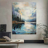 Sunrise by the lake abstract landscape art Sunrise by the lake abstract landscape canvas wall hanging painting for sale