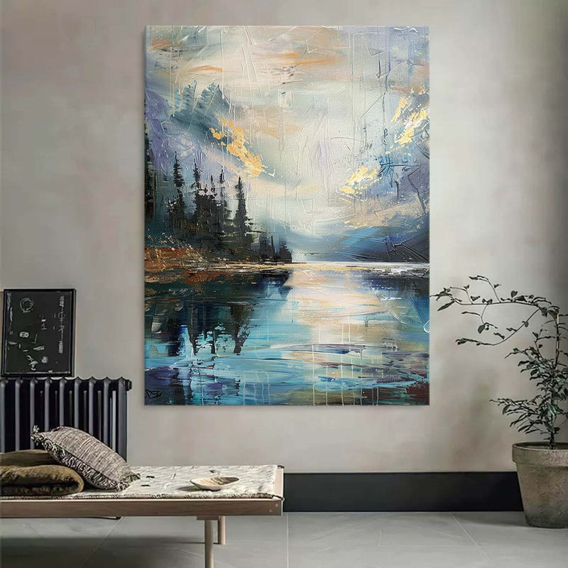 Sunrise by the lake abstract landscape art Sunrise by the lake abstract landscape canvas wall hanging painting for sale