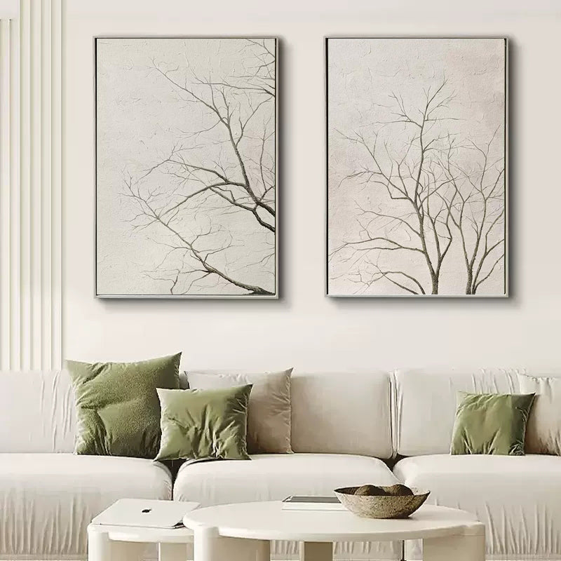 Wabi Sabi Painting Set of 2 Beige Minimalist Canvas Paintings for Sale Minimalist Wall Art