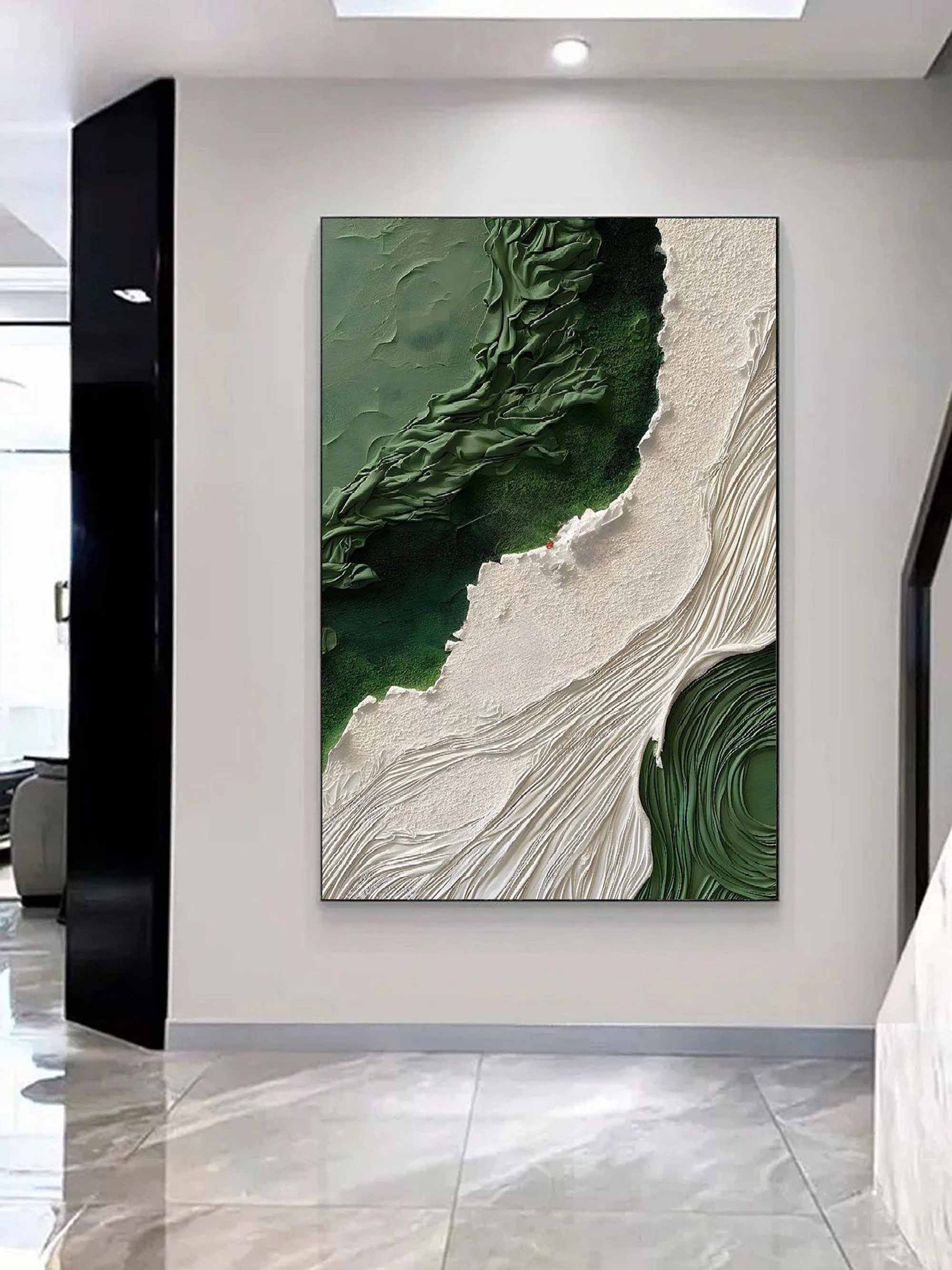 3D Green and White Abstract Canvas Painting Green and White Textured Abstract Art Textured Wall Art