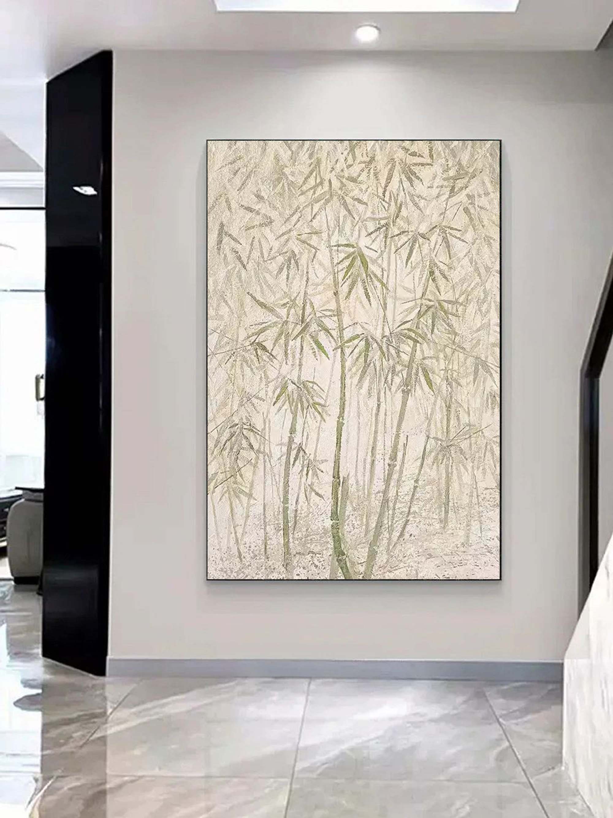 Green Bamboo on Canvas Wabi-Sabi Art Green Bamboo Oil Painting Bamboo Japanese Painting