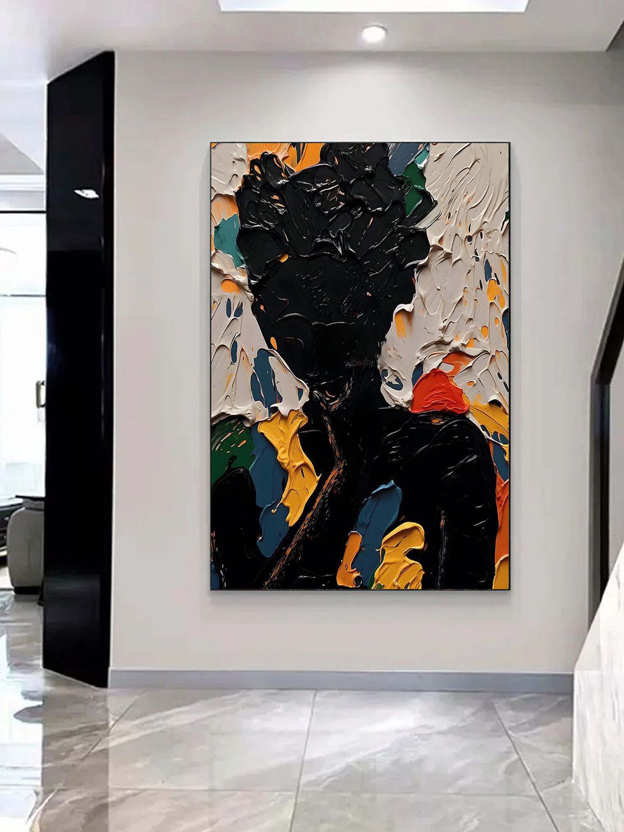 Black Abstract Man Oil Painting Black Abstract Man Canvas Art Abstract Figure Wall Decor Painting