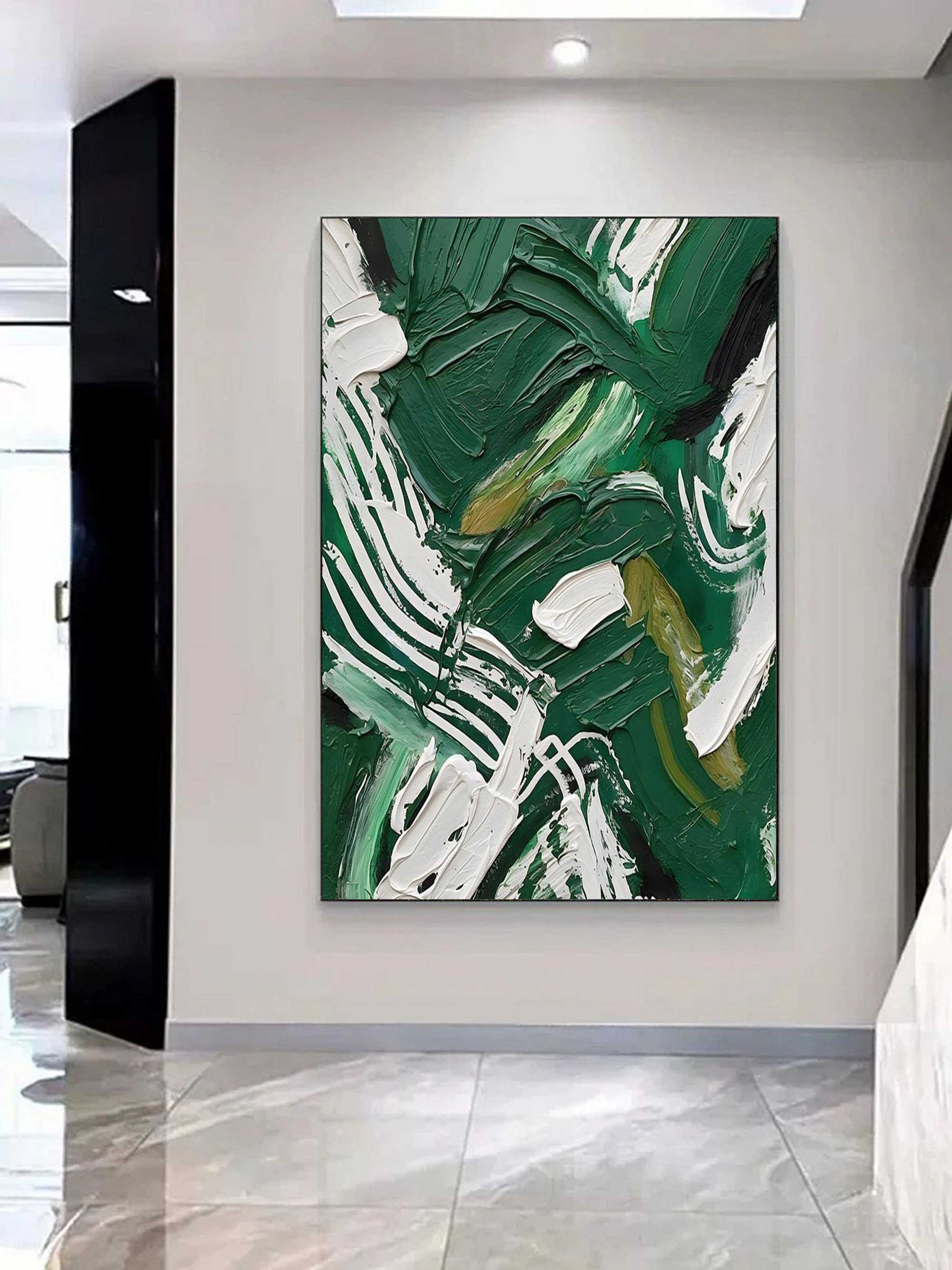 Large Green and White Abstract Oil Painting Green Textured Wall Art Green Oil Paintings for Sale