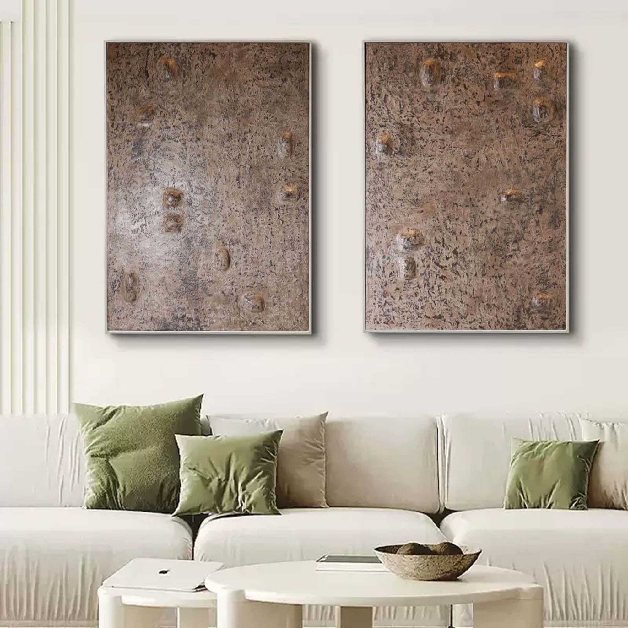 Brown Textured Abstract Art Set of 2 Wabi Sabi Art Brown Textured Canvas Paintings for Sale