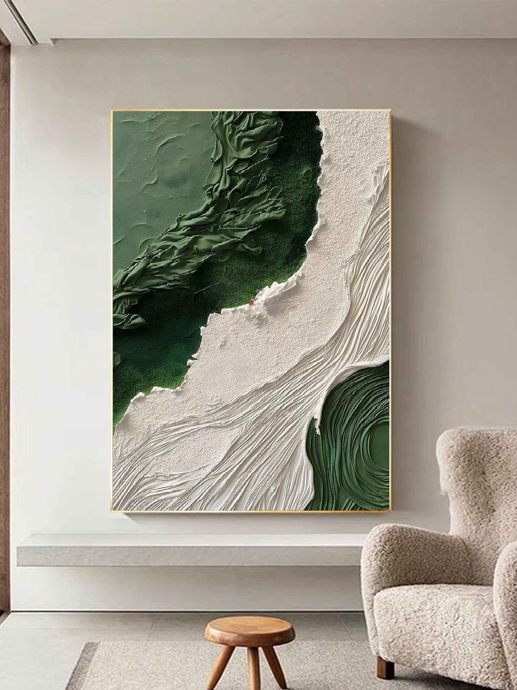 3D Green and White Abstract Canvas Painting Green and White Textured Abstract Art Textured Wall Art