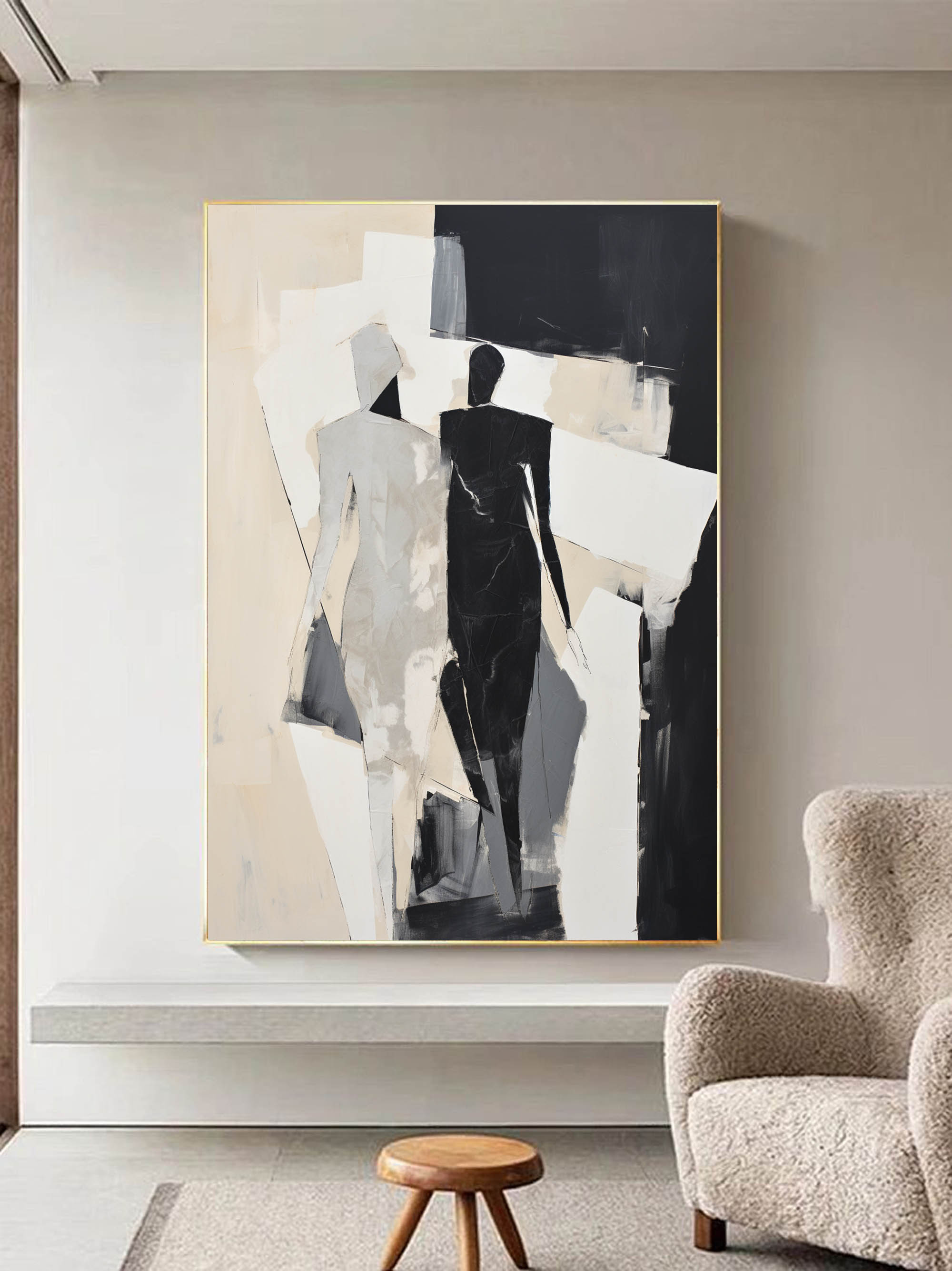 Black and Beige Couple Minimalist Wall Art Black and Beige Couple ...