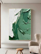 Green And White Abstract Oil Painting For Sale Green Abstract Art On Canvas Textured Wall Art