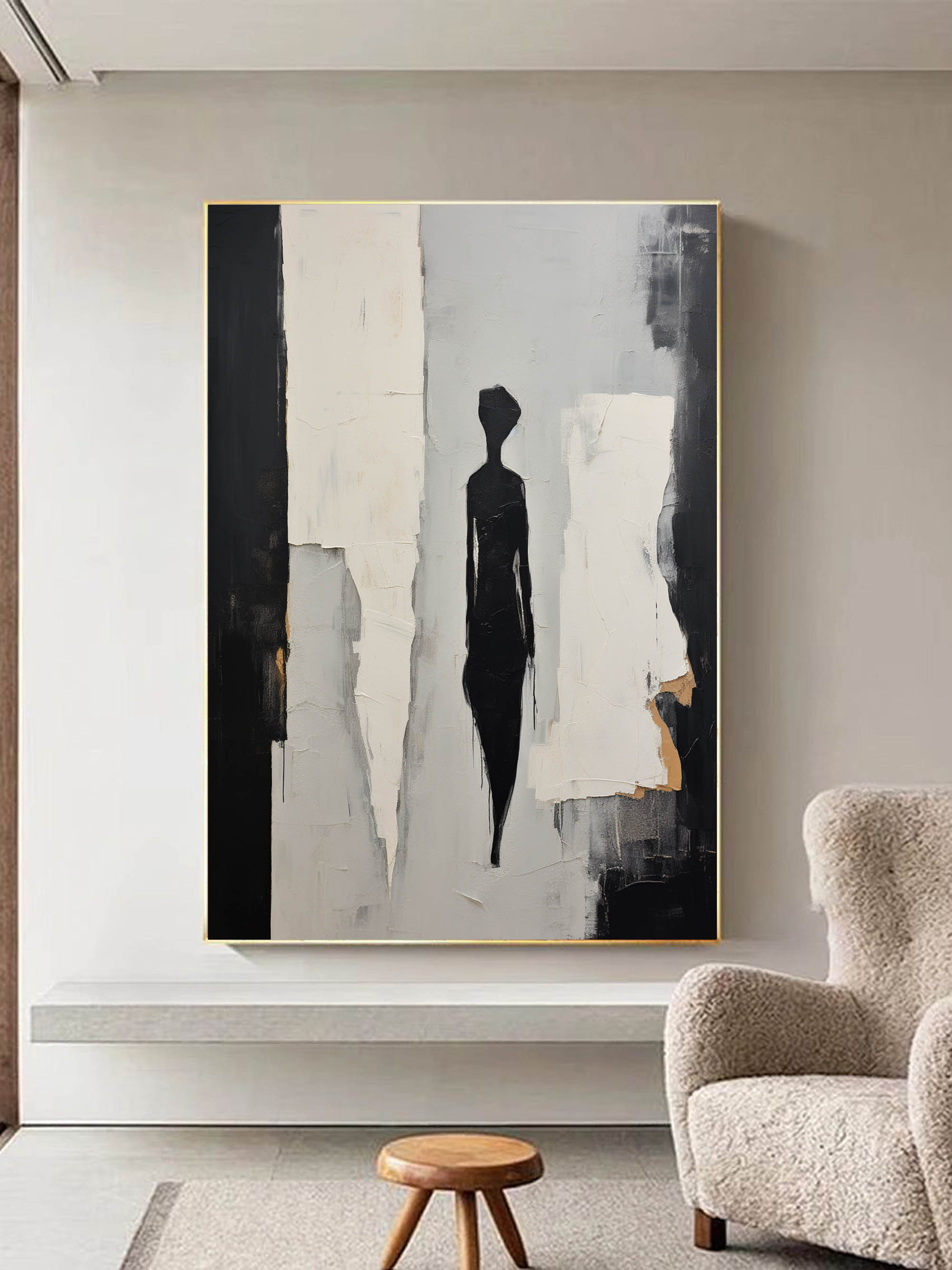 People Abstract Art Beige Abstract Minimalist Wall Art Beige ...