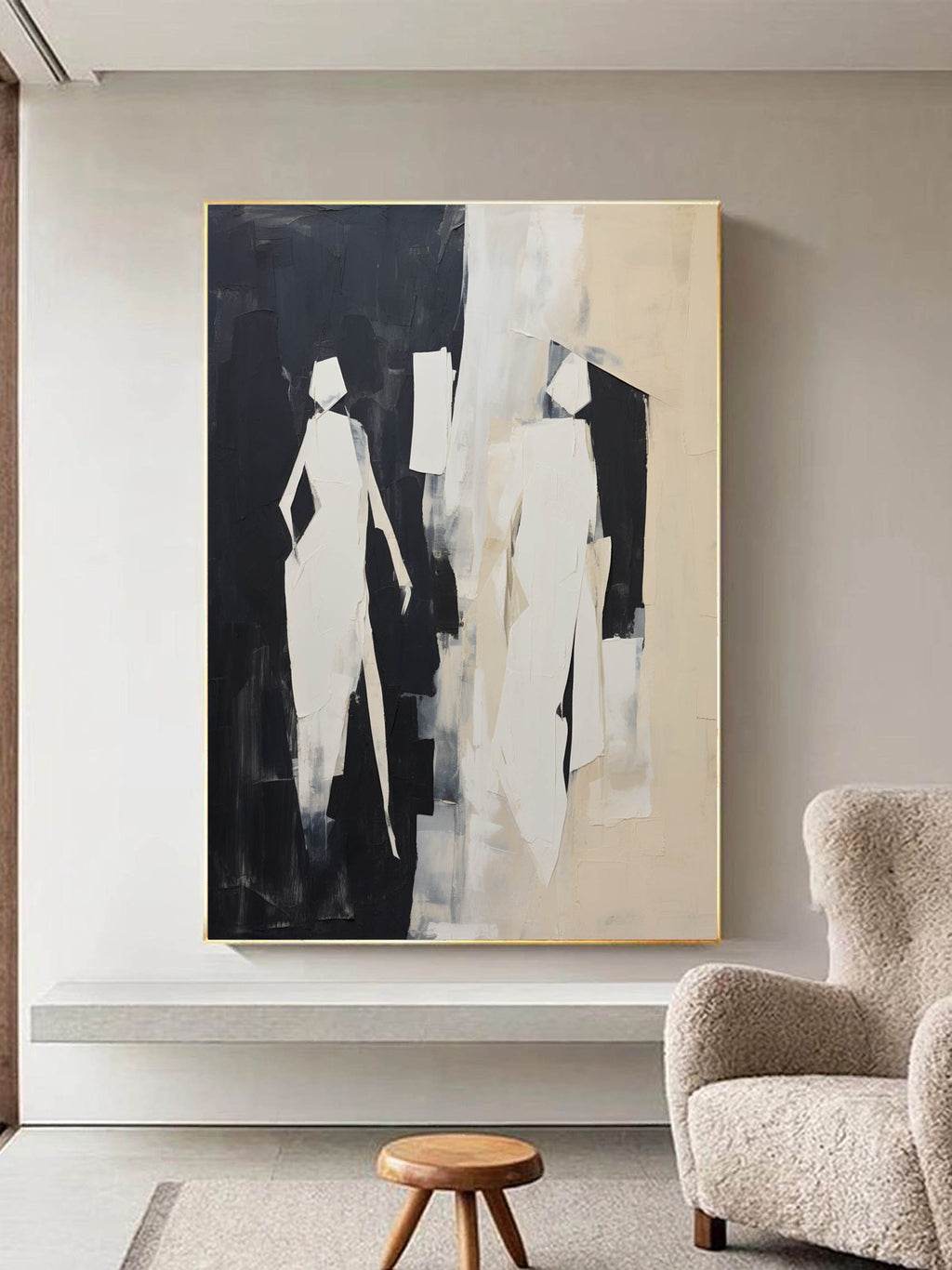 Black and Beige Minimalist Art People Texture Abstract Art Black and ...