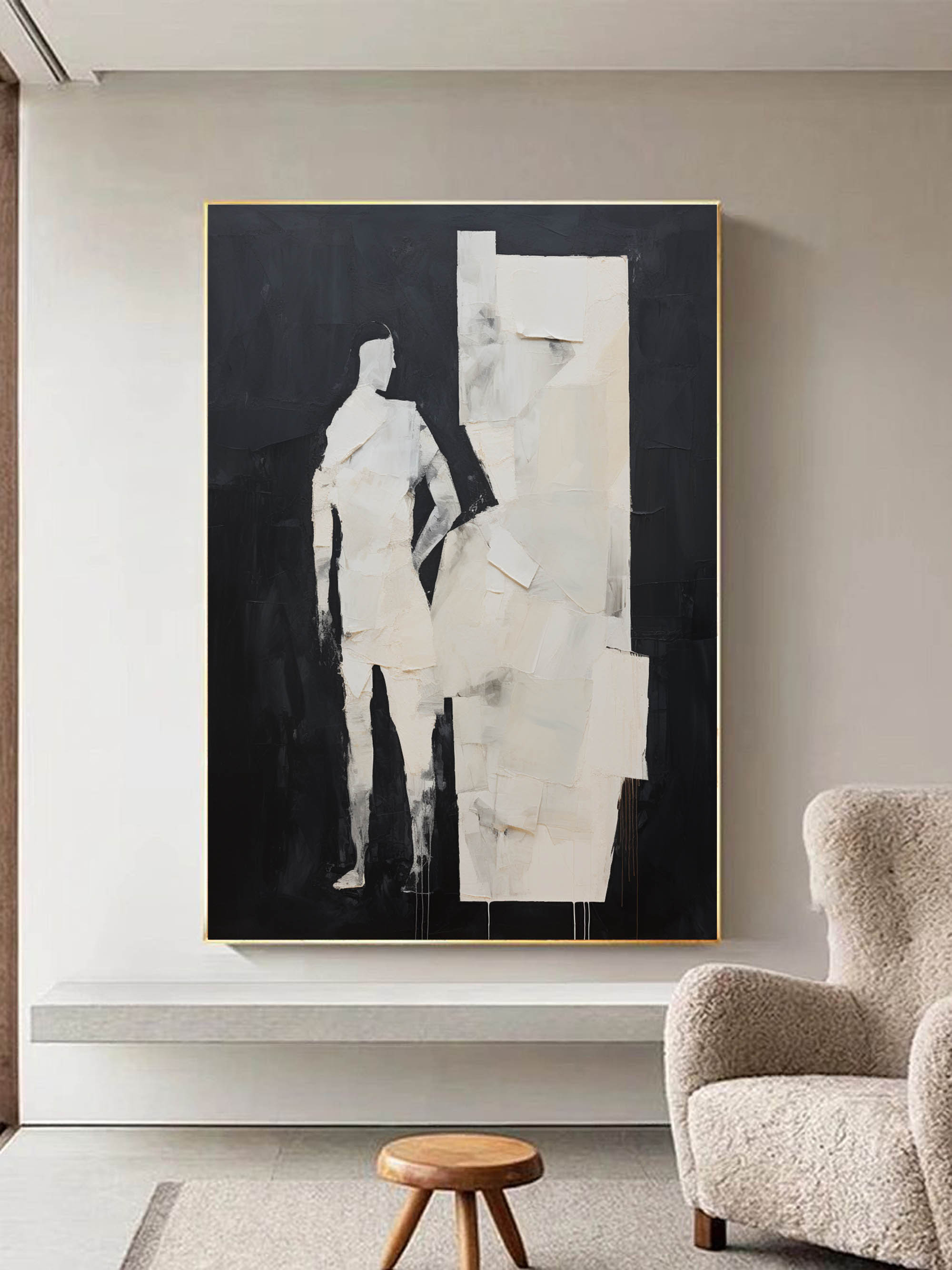 Black and Beige Minimal Abstract Art Abstract Man Oil Painting Black ...