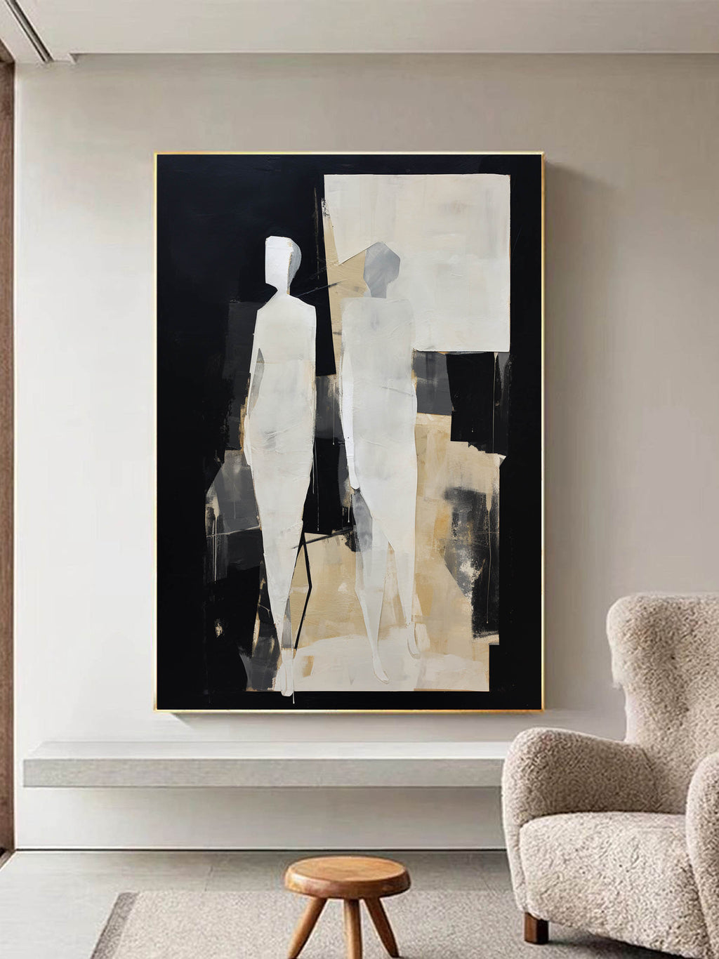 Beige and Black Minimalist Abstract Canvas Art Beige and Black Textured ...