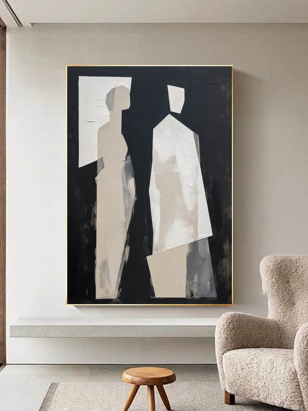 Black and Beige Abstract Canvas Art Black and Beige Oil Painting Black ...