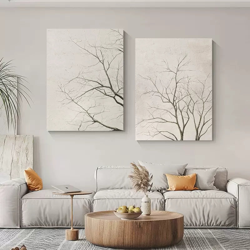 Wabi Sabi Painting Set of 2 Beige Minimalist Canvas Paintings for Sale Minimalist Wall Art