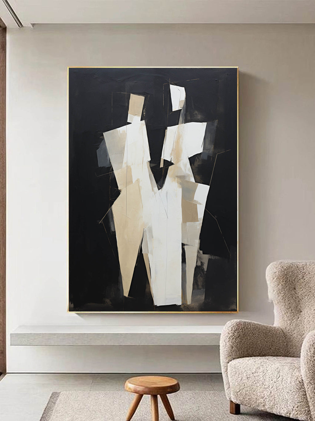 Black and Beige Minimalist Abstract Canvas Art Black and Beige ...