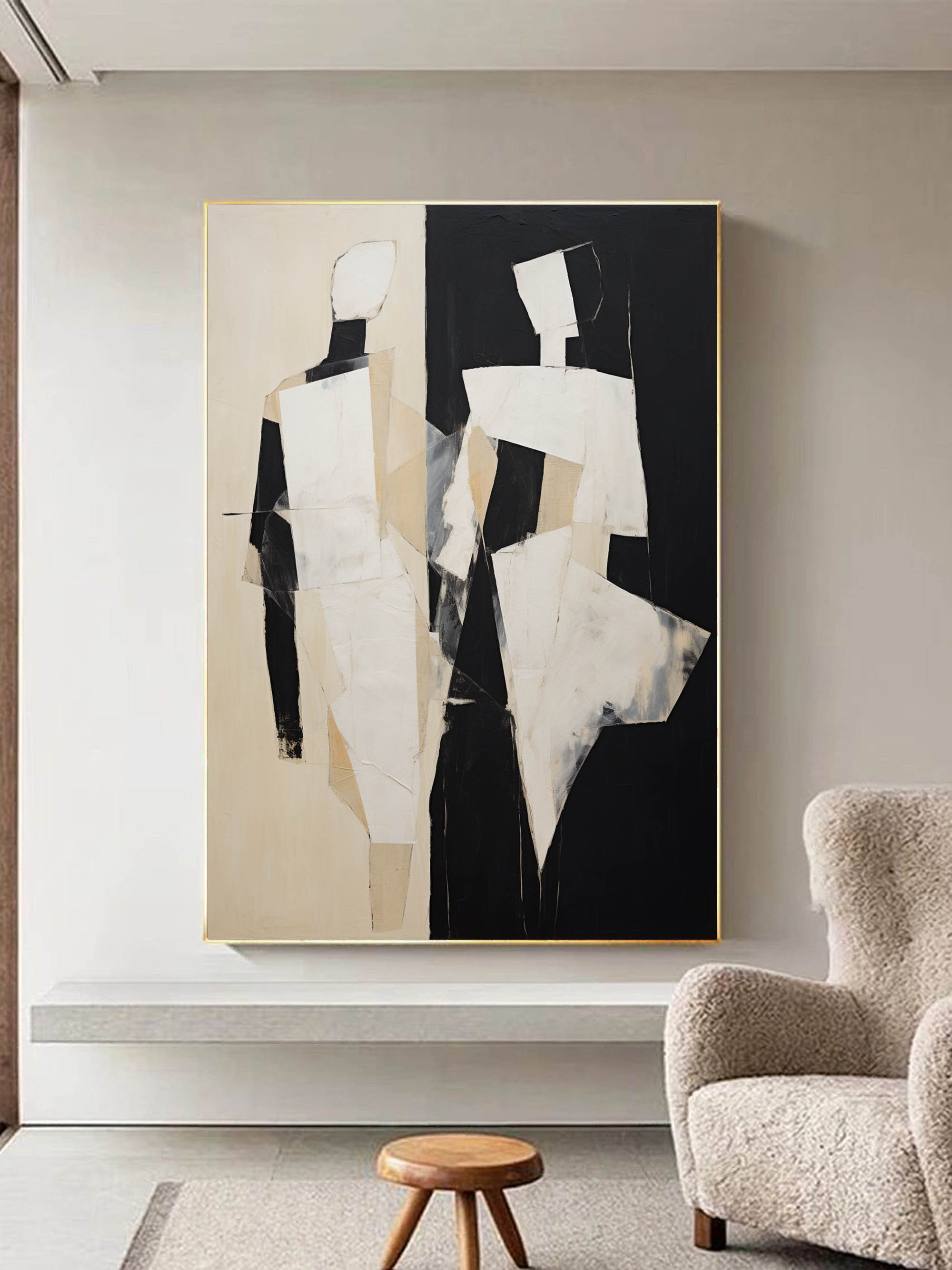 Black and Beige Abstract Art Black and Beige Minimalistic Wall Art ...