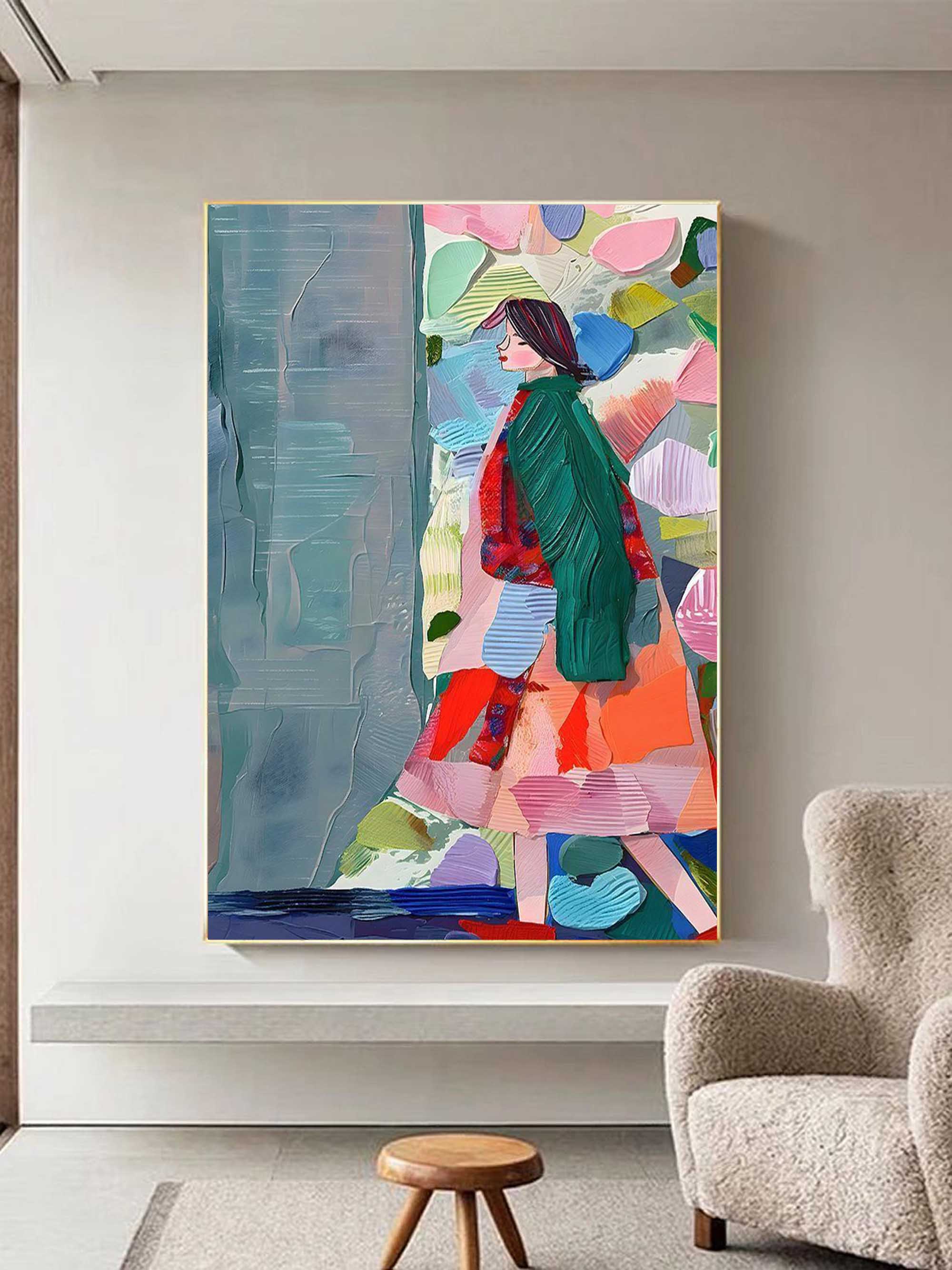 Color Abstract Woman Oil Painting Abstract Woman Canvas Art Thick Woman Texture Wall Decor Painting