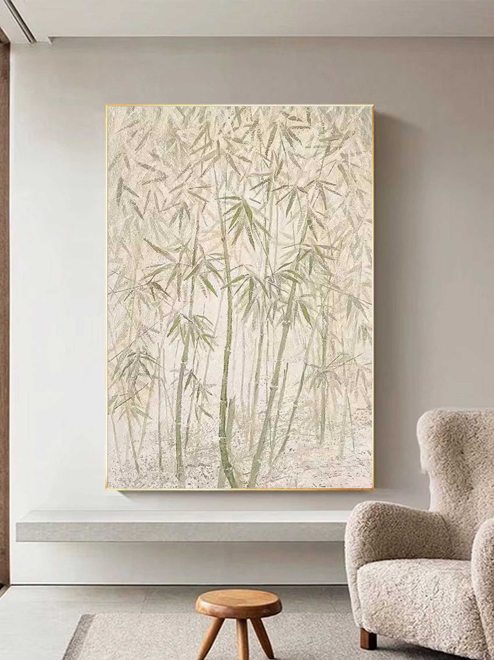 Green Bamboo on Canvas Wabi-Sabi Art Green Bamboo Oil Painting Bamboo Japanese Painting