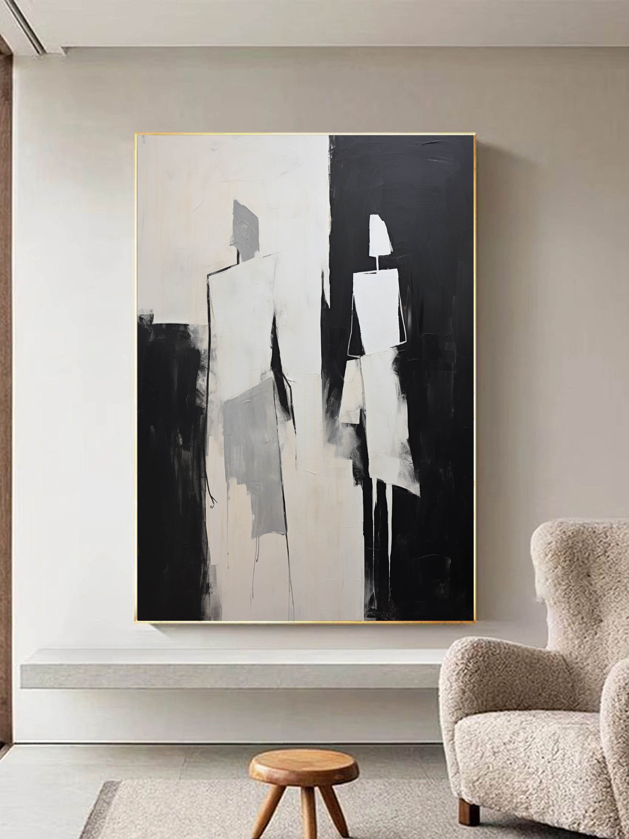 Black and Beige Minimalist Wall Art Black and Beige Abstract Painting ...