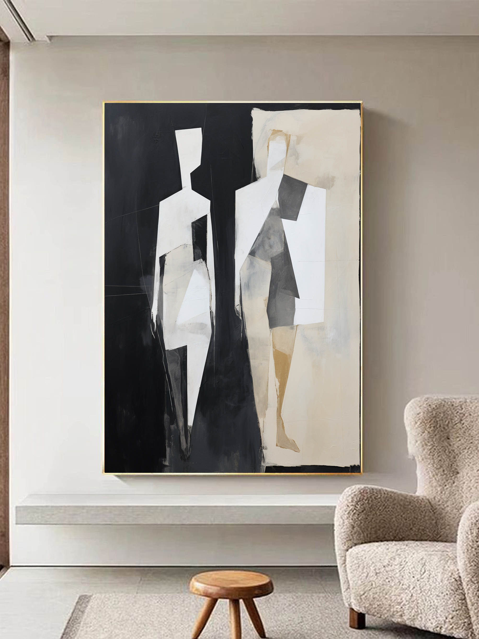 Black Abstract Art On Canvas Black And Beige Textured Wall Art ...