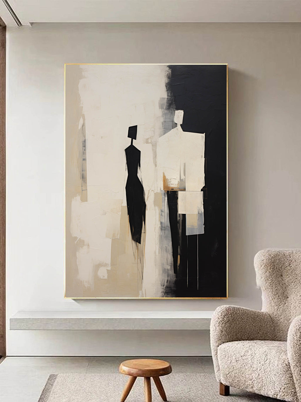 Beige Abstract Canvas Art Beige Minimalist Painting Black and Beige ...