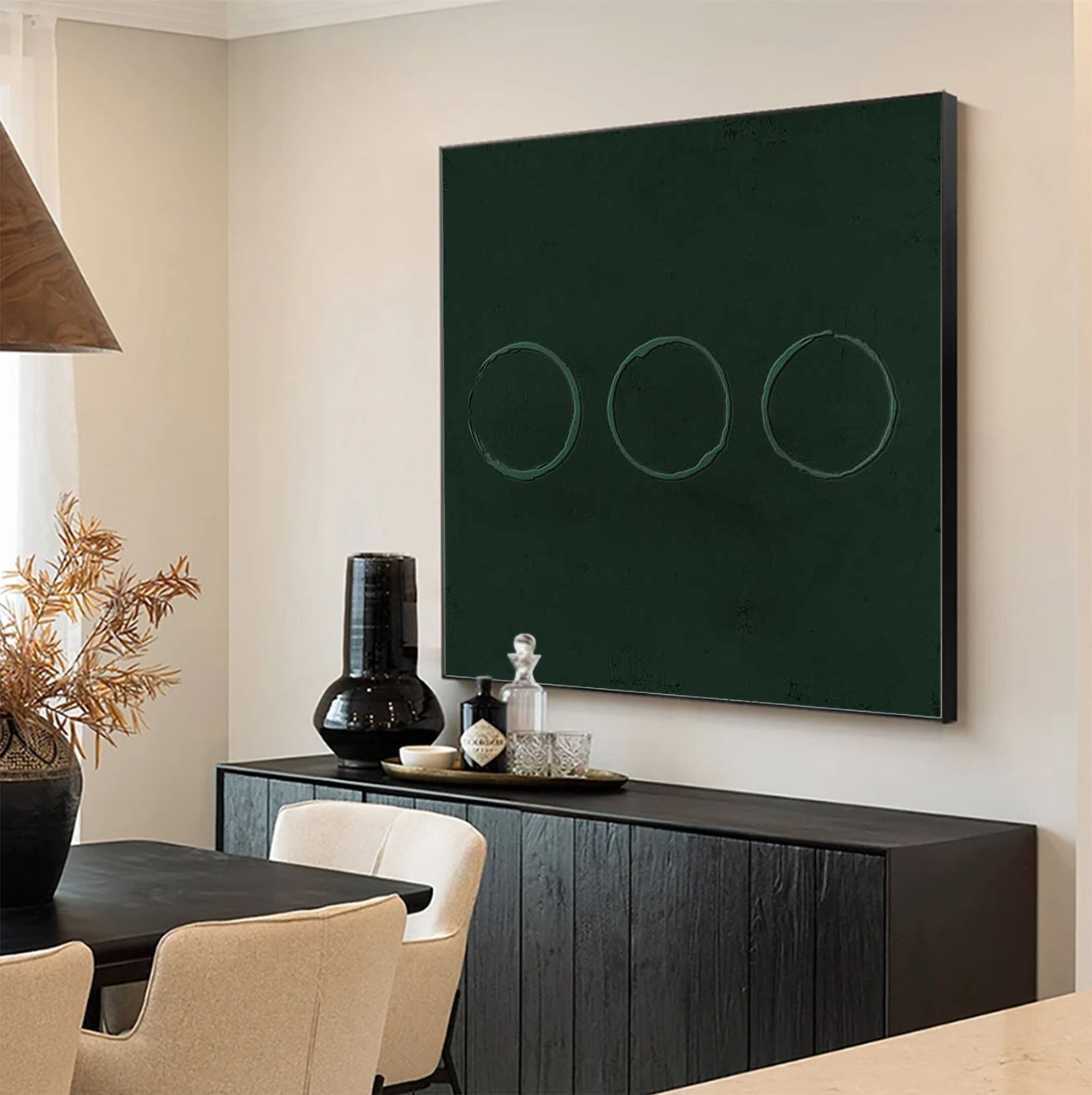 Green Minimalist Painting 3D Green Texture Painting Green Abstract Art Canvas Green Circle Wall Art