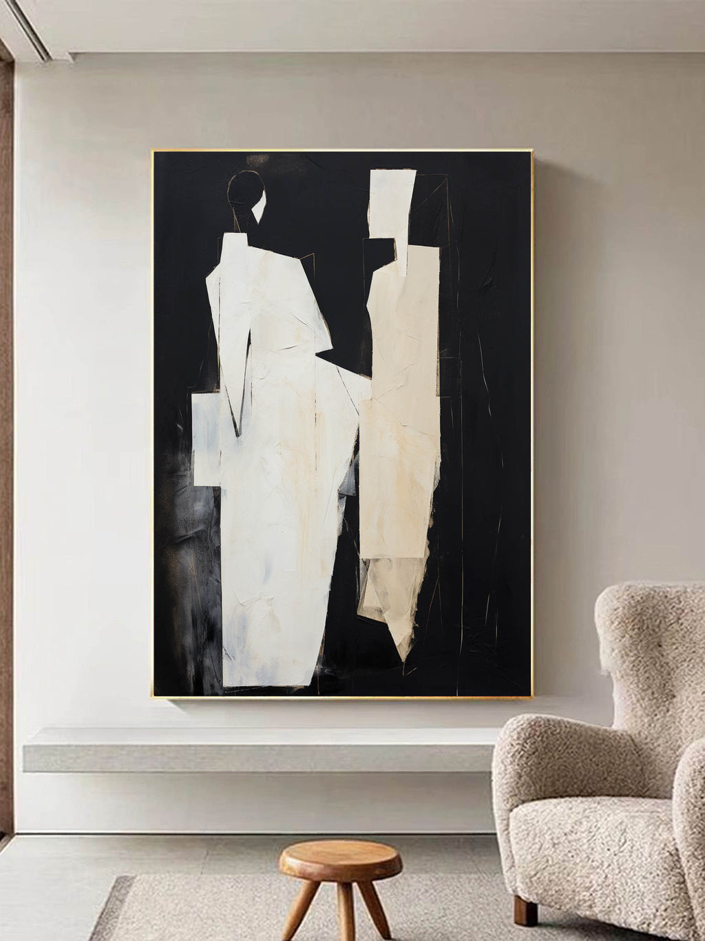 Black Abstract Canvas Art Black Minimalist Painting Black and Beige ...