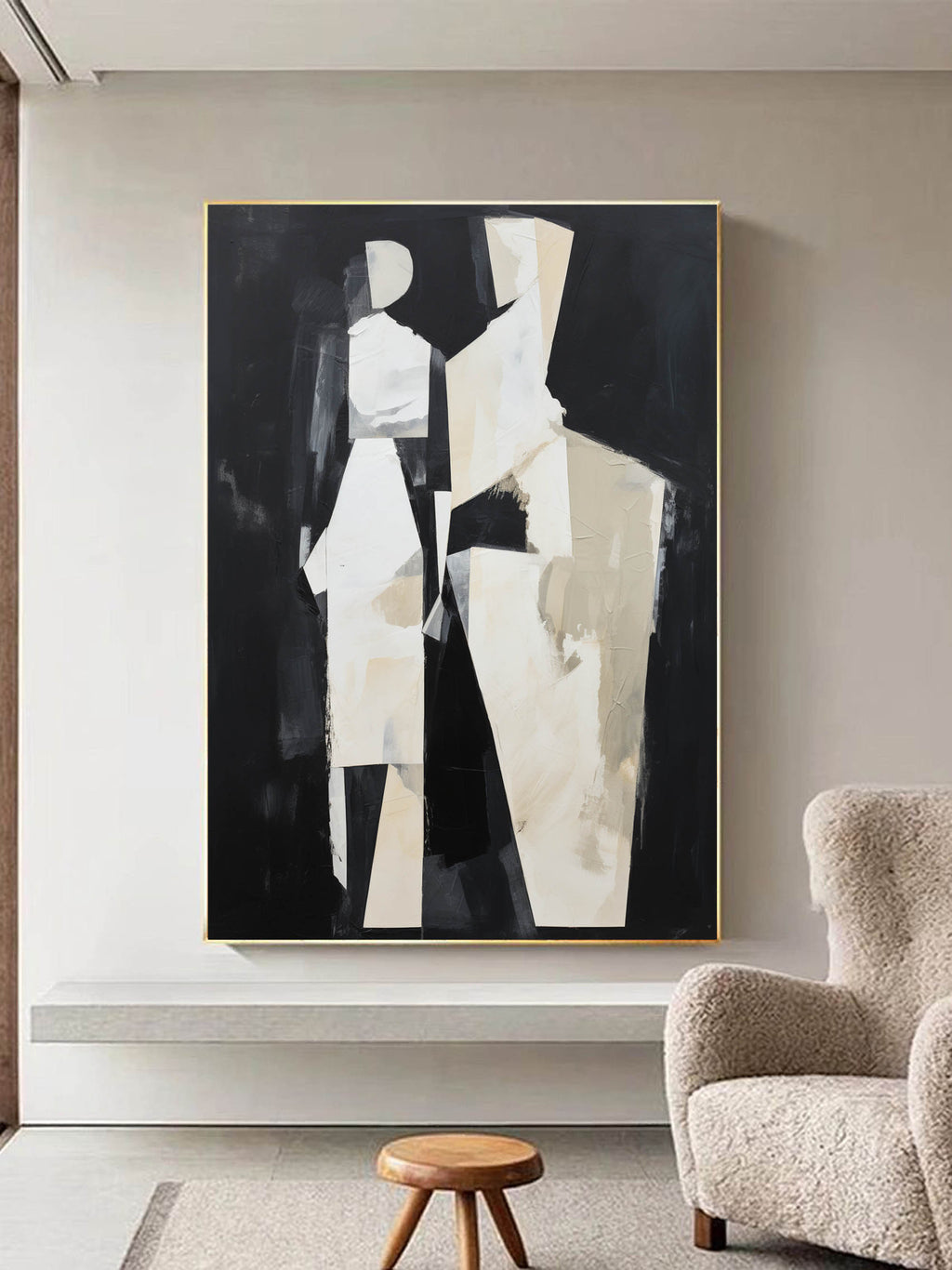 Black And Beige Abstract People Painting Abstract People Art Figure ...