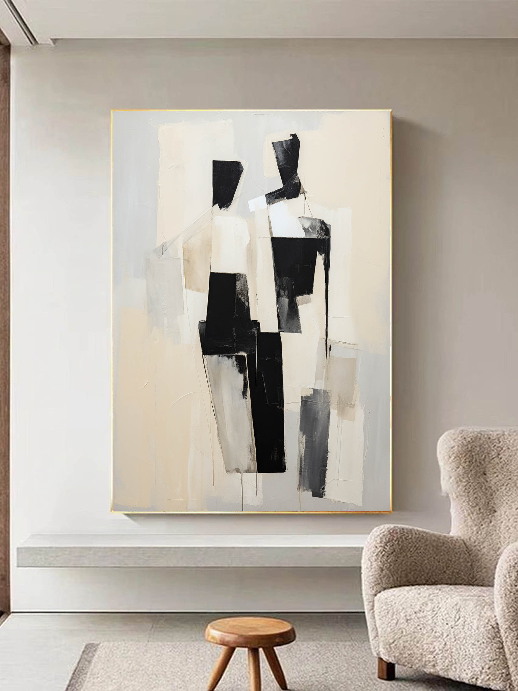 Beige Abstract Art on Canvas Beige Abstract Texture Wall Painting ...