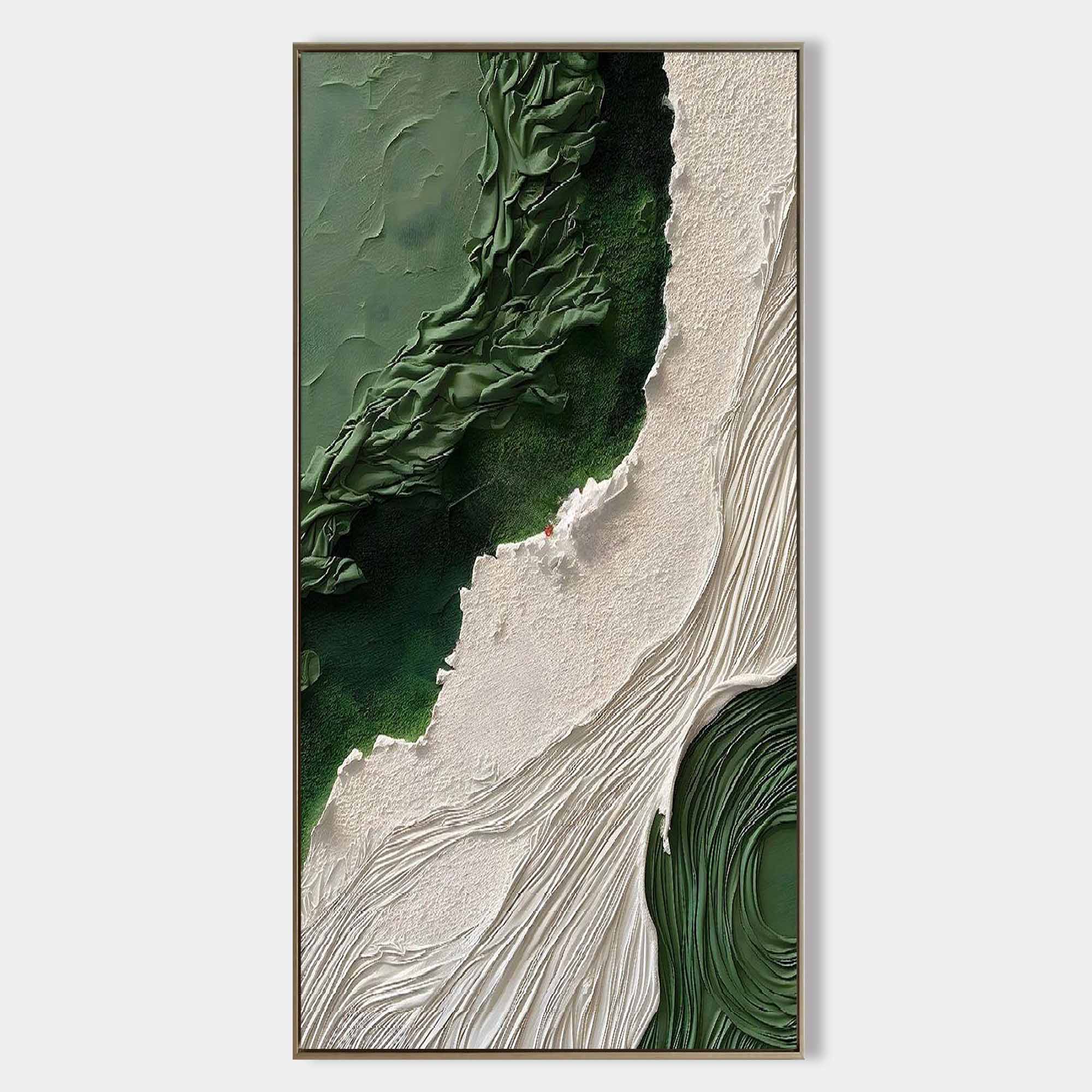 3D Large Green and White Textured Abstract Canvas Art Wabi Sabi Art Thick Textured Acrylic Painting